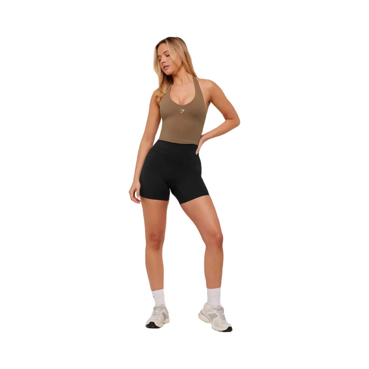 Gymshark Halter Neck Cami with Shelf "Caramel Brown"