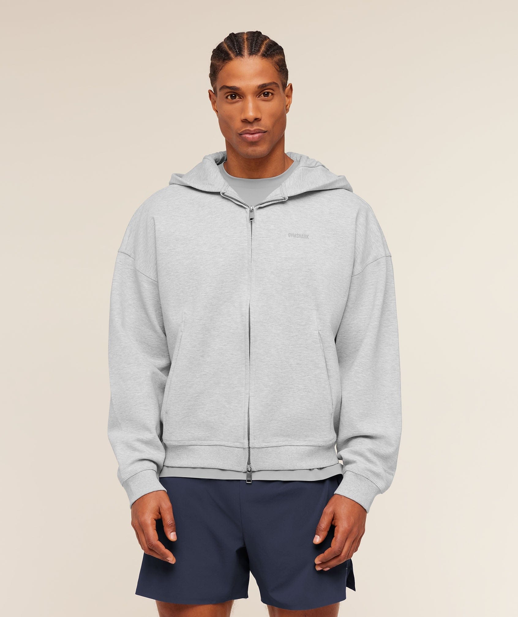 Gymshark Evolve Lightweight Zip Through Hoodie Bros Soft Grey Marl