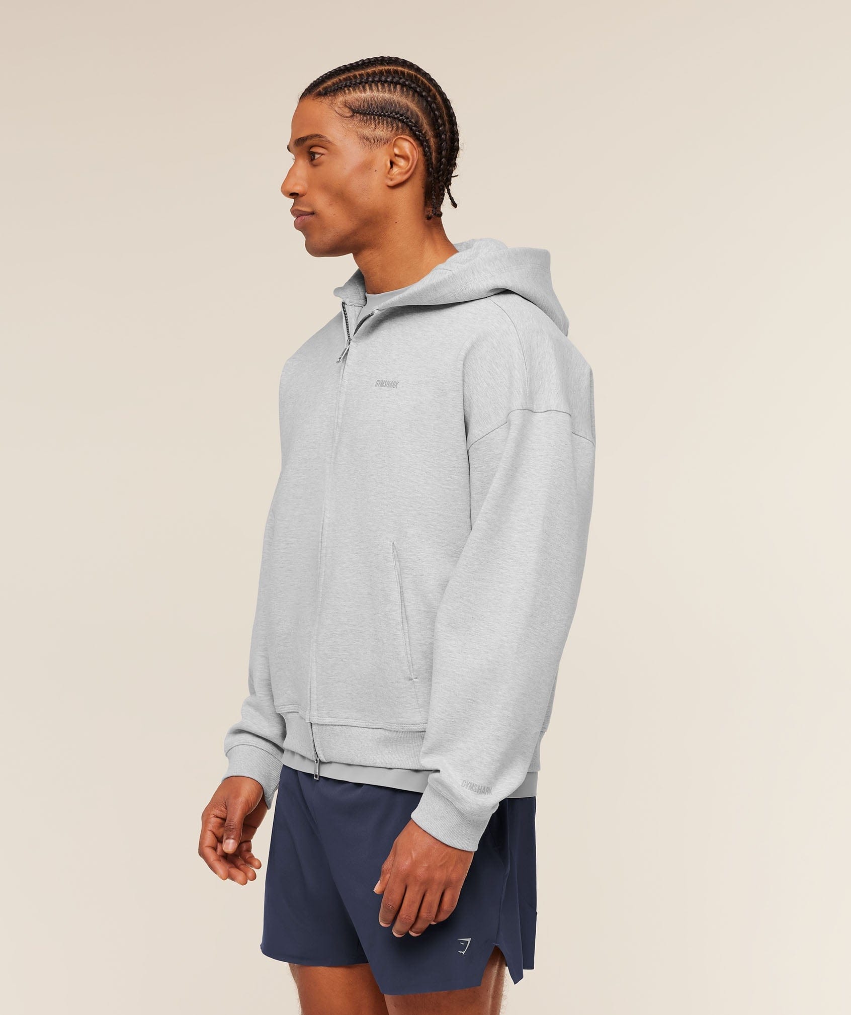 Gymshark Evolve Lightweight Zip Through Hoodie Bros Soft Grey Marl
