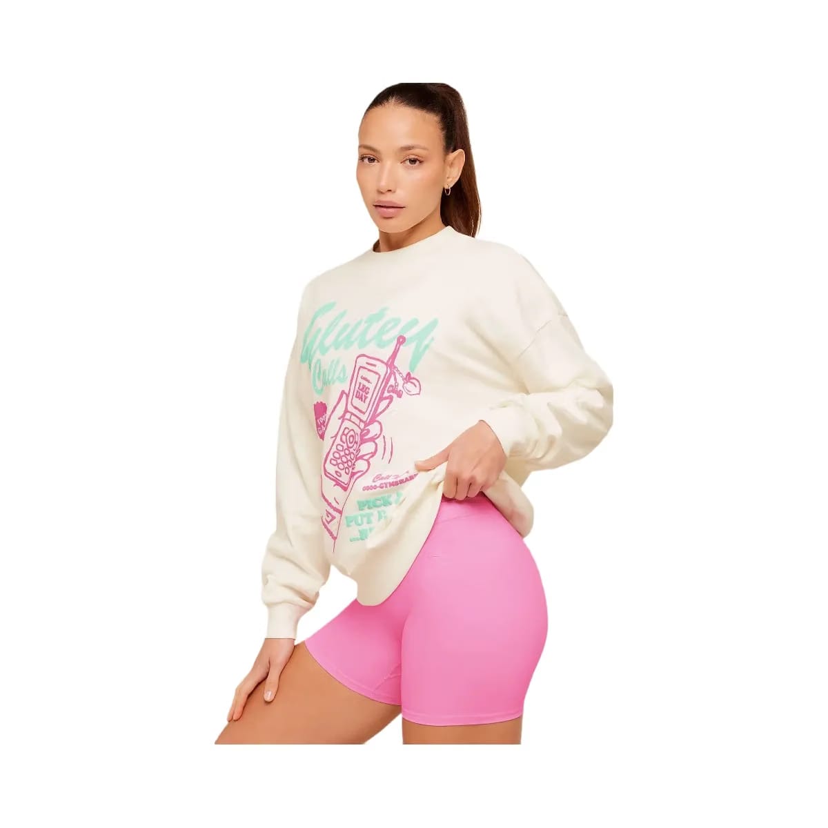 Gymshark Glutey Calls Graphic Sweatshirt "Soft White"