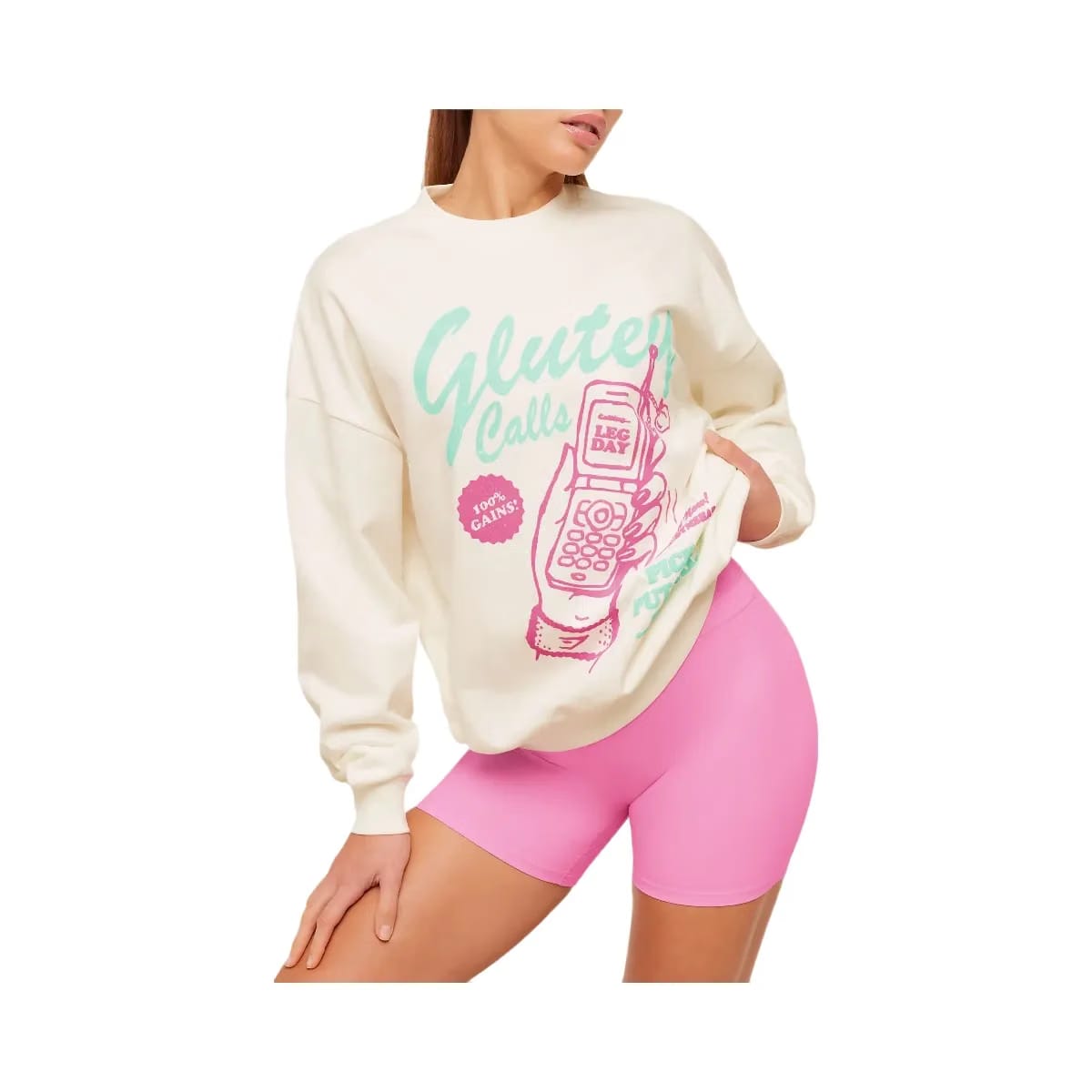 Gymshark Glutey Calls Graphic Sweatshirt "Soft White"