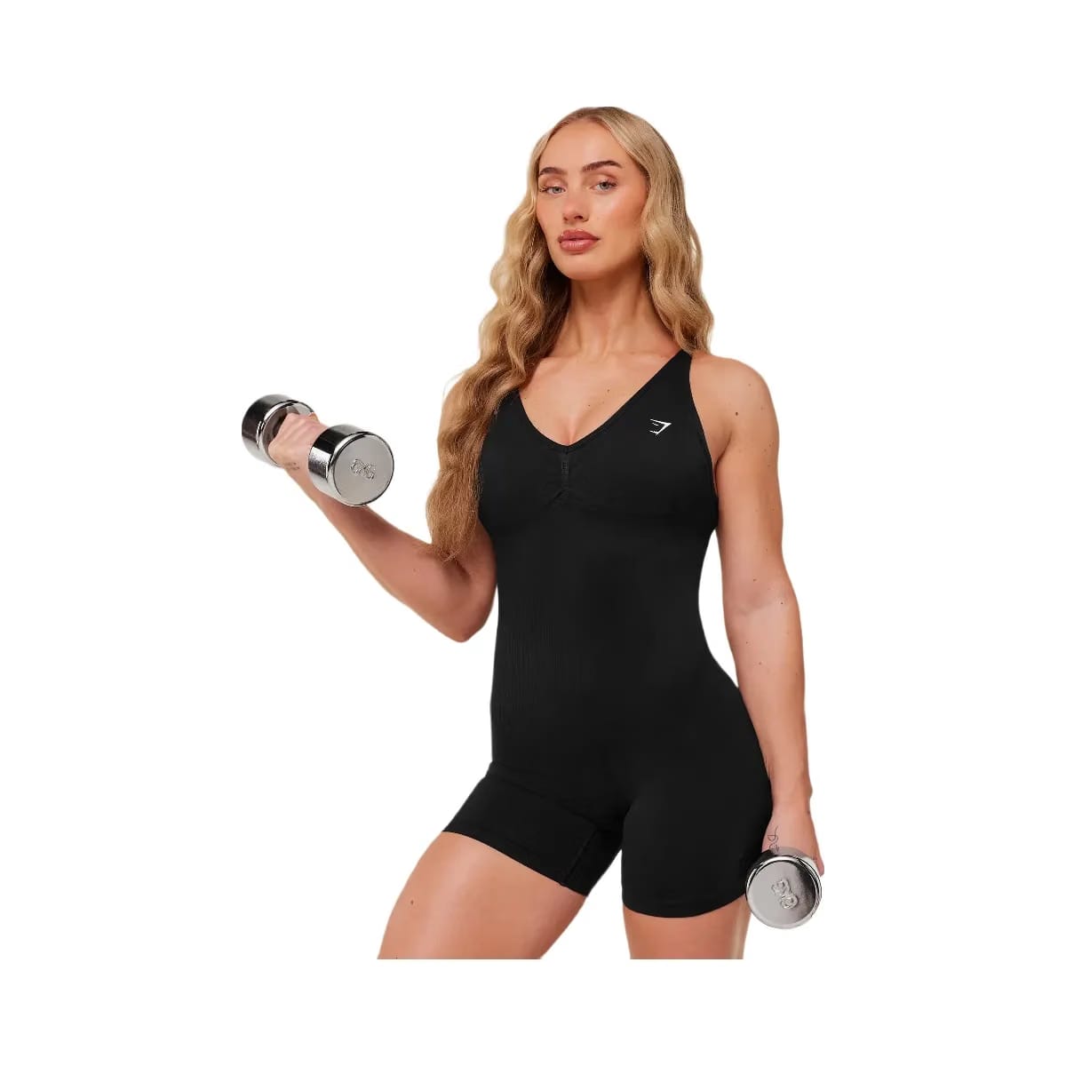 Gymshark Lift Seamless Strappy All in One "Black Black Marl"