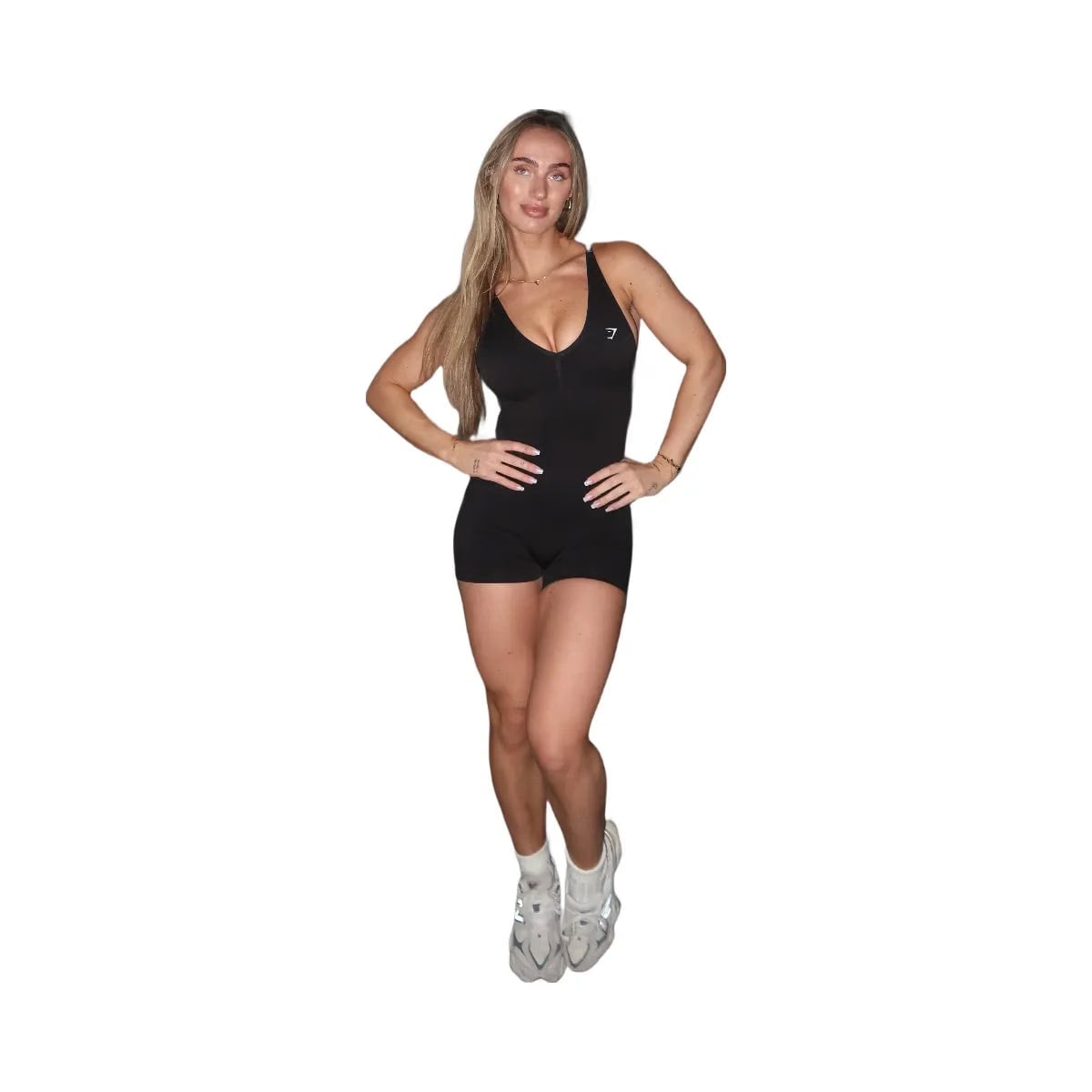 Gymshark Lift Seamless Strappy All in One "Black Black Marl"