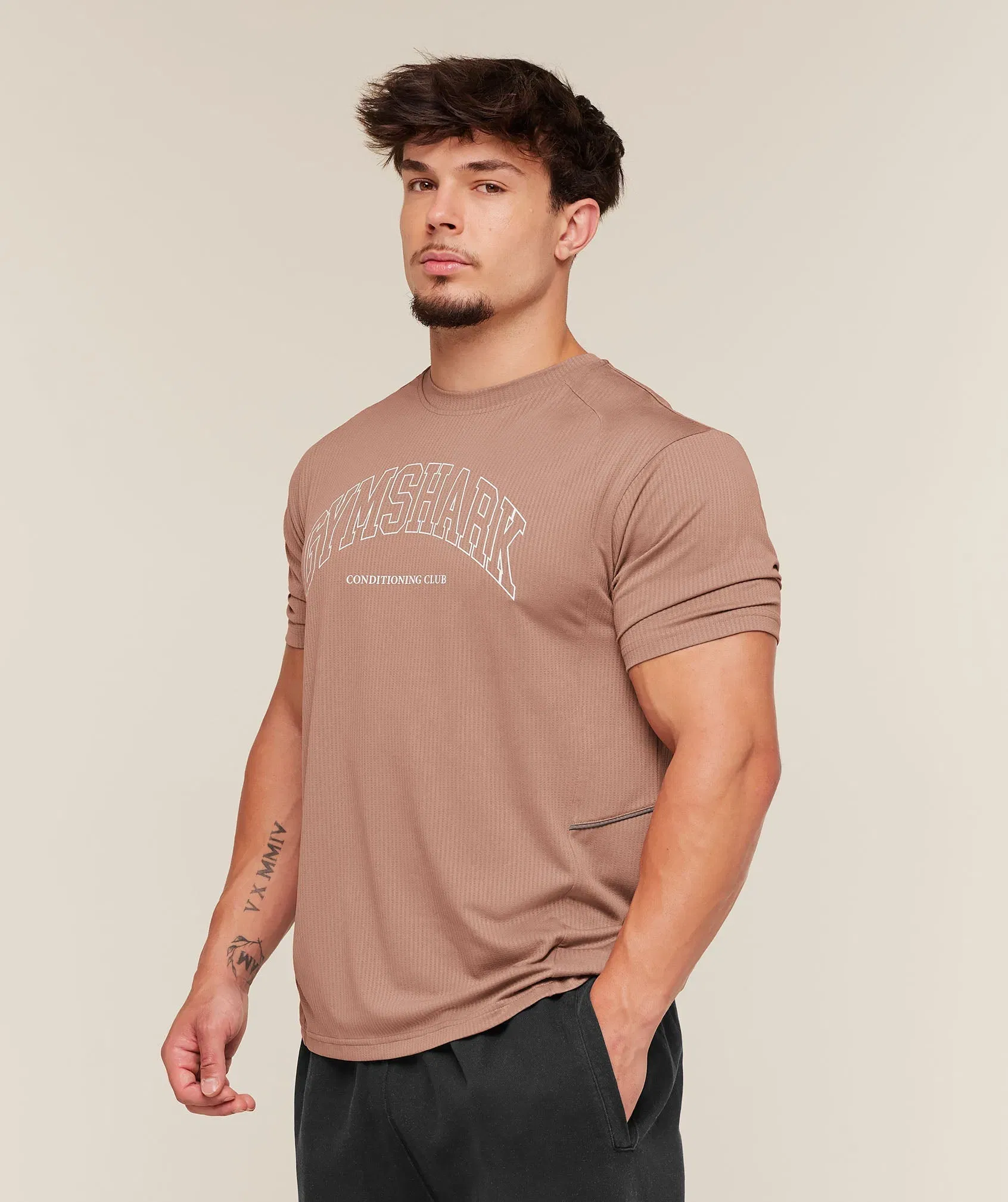 Gymshark Collegiate Tech T-Shirt Taupe Brown