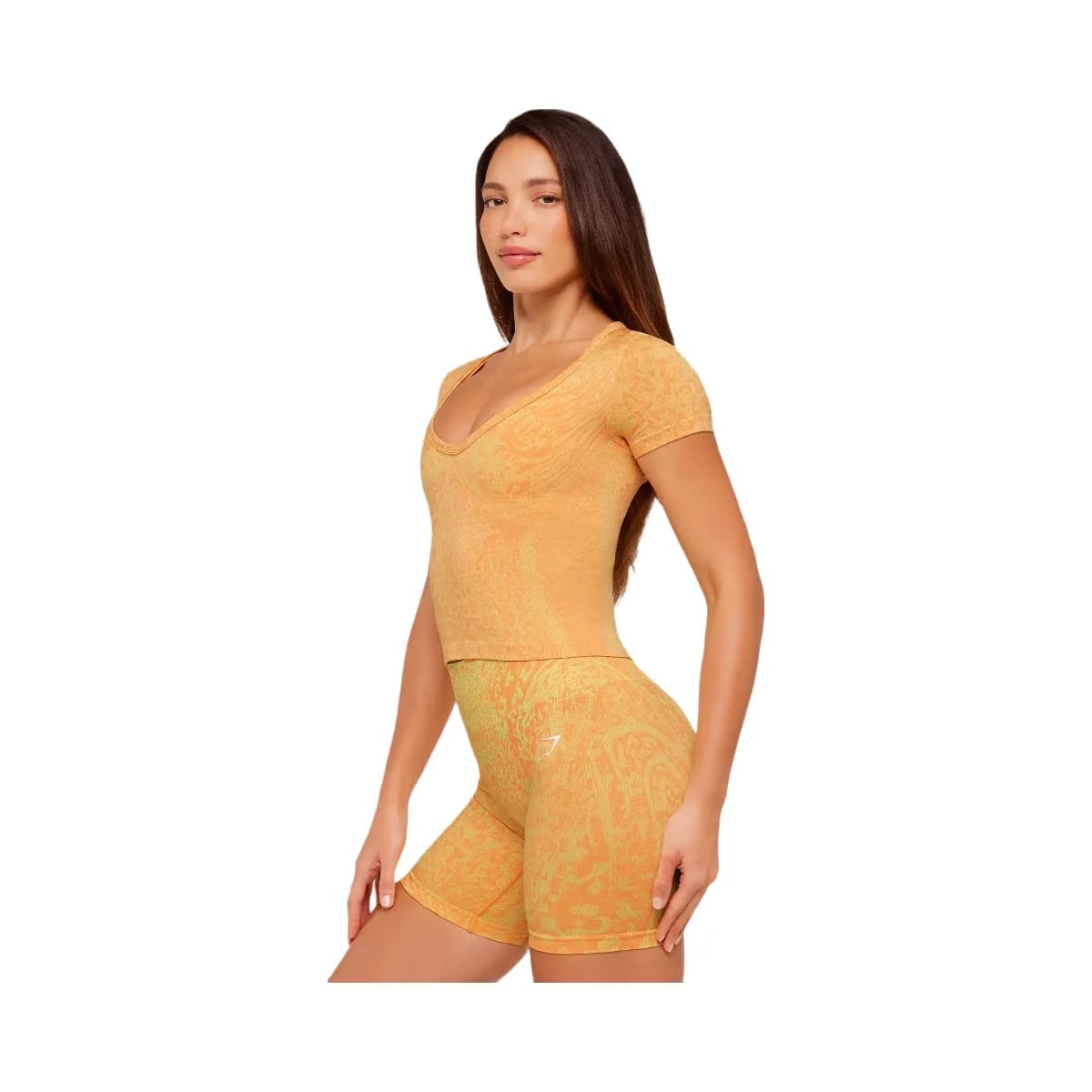 Gymshark Adapt Animal X Whitney Short Sleeve Top "Sorbet Yellow Dayglow Peach"