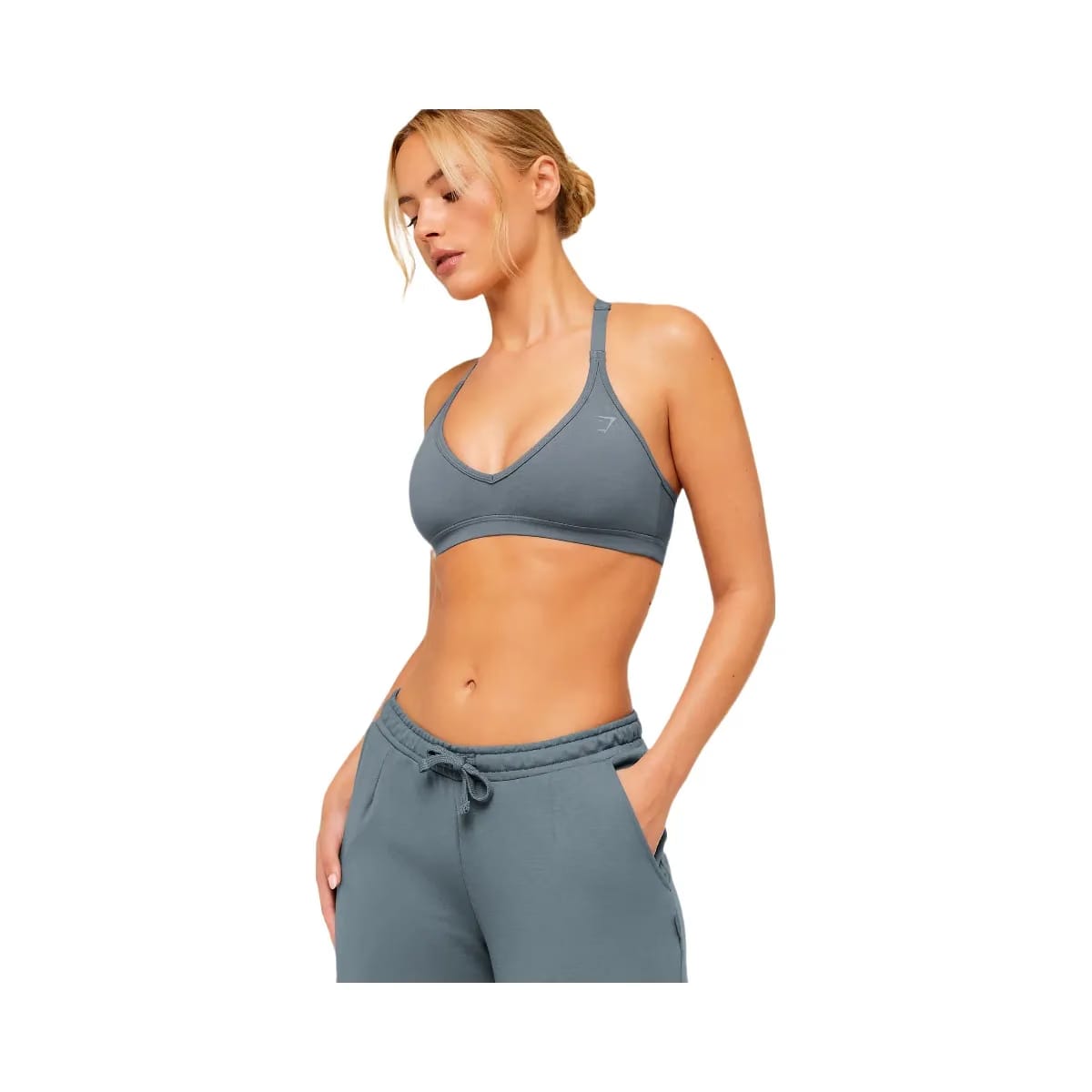 Gymshark Cotton Blend Racerback Sports Bra "Iron Blue"