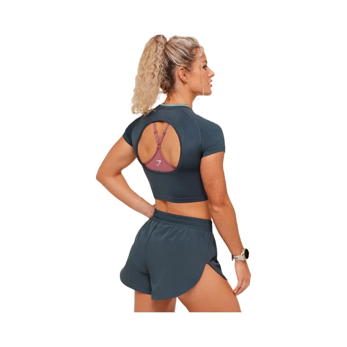 Gymshark Interval Seamless Short Sleeve Crop Top "Stealth Blue Storm Blue"
