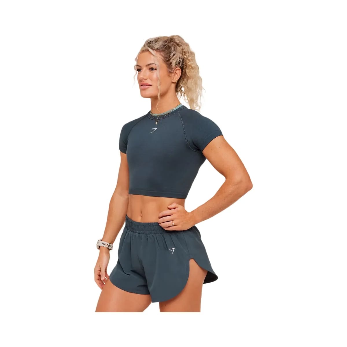 Gymshark Interval Seamless Short Sleeve Crop Top "Stealth Blue Storm Blue"