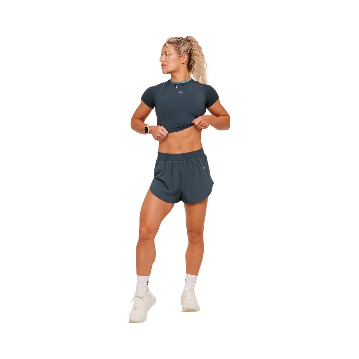 Gymshark Interval Seamless Short Sleeve Crop Top "Stealth Blue Storm Blue"