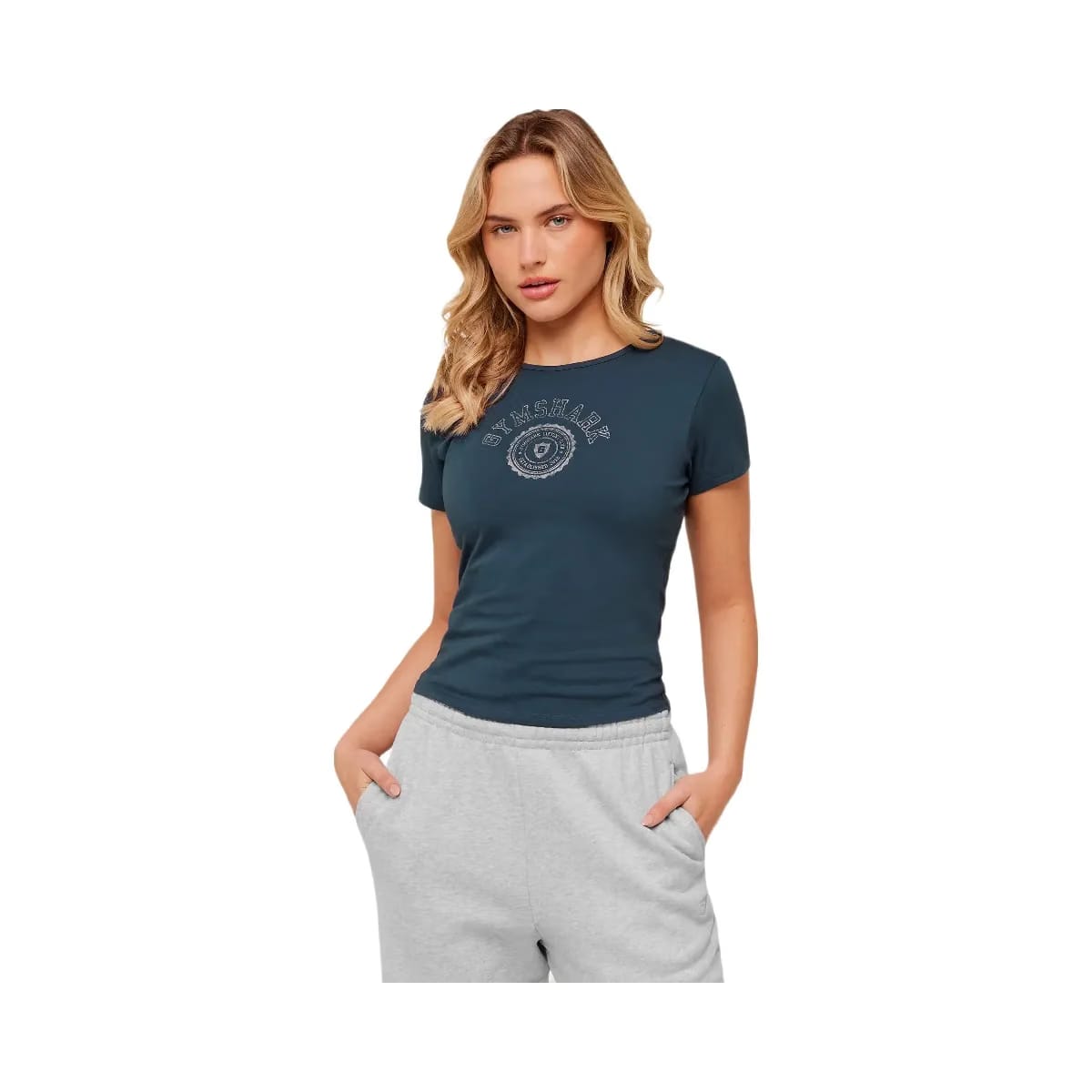Gymshark Worn Crest Graphic Baby Tee "GS Stealth Blue"