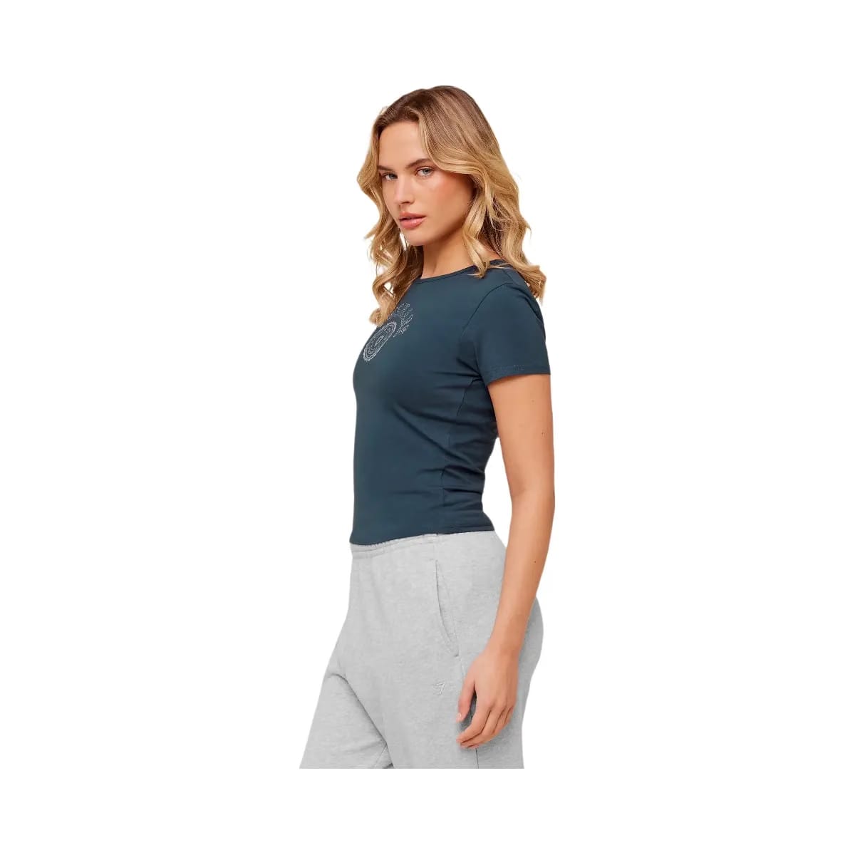 Gymshark Worn Crest Graphic Baby Tee "GS Stealth Blue"