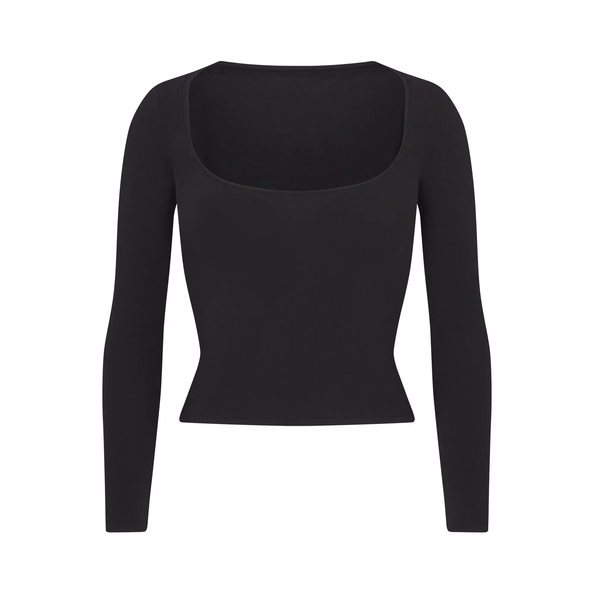 Skims Cotton Jersey Scoop Neck Long Sleeve Soot