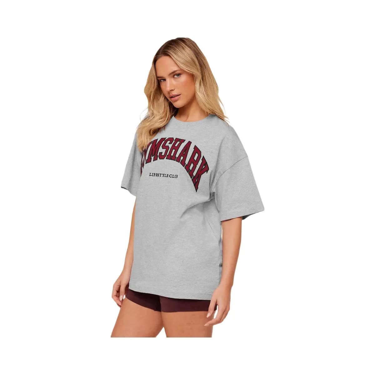 Gymshark Collegiate Graphic T-Shirt "Light Grey Core Marl GS Sets Red"