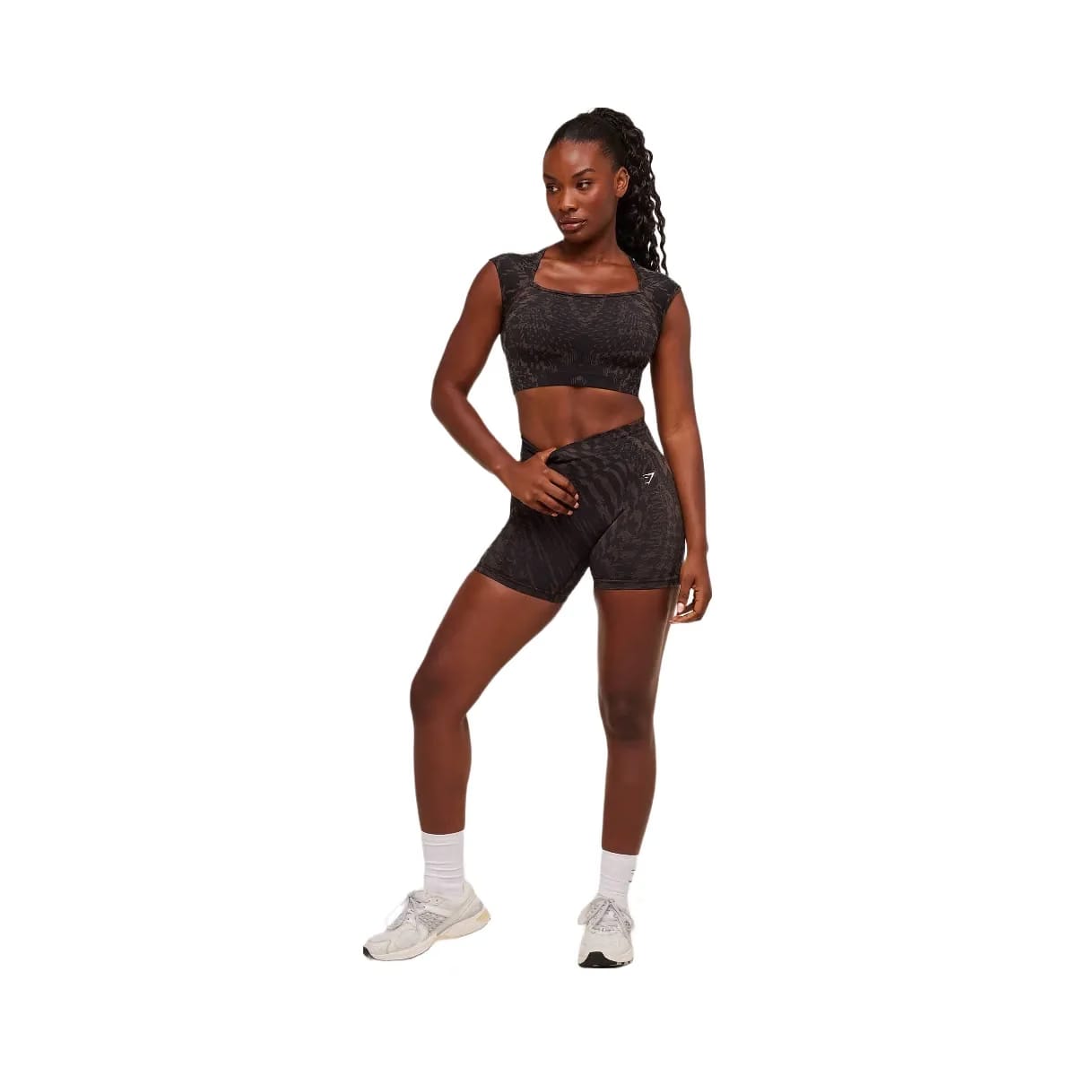 Gymshark Adapt Houndstooth Midi Top "Black Chestnut Pink"