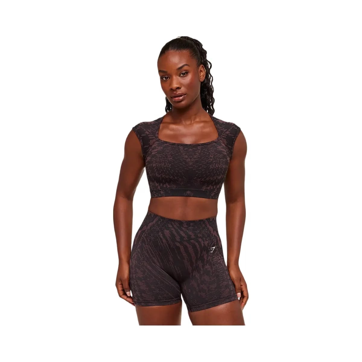 Gymshark Adapt Houndstooth Midi Top "Black Reset Pink"