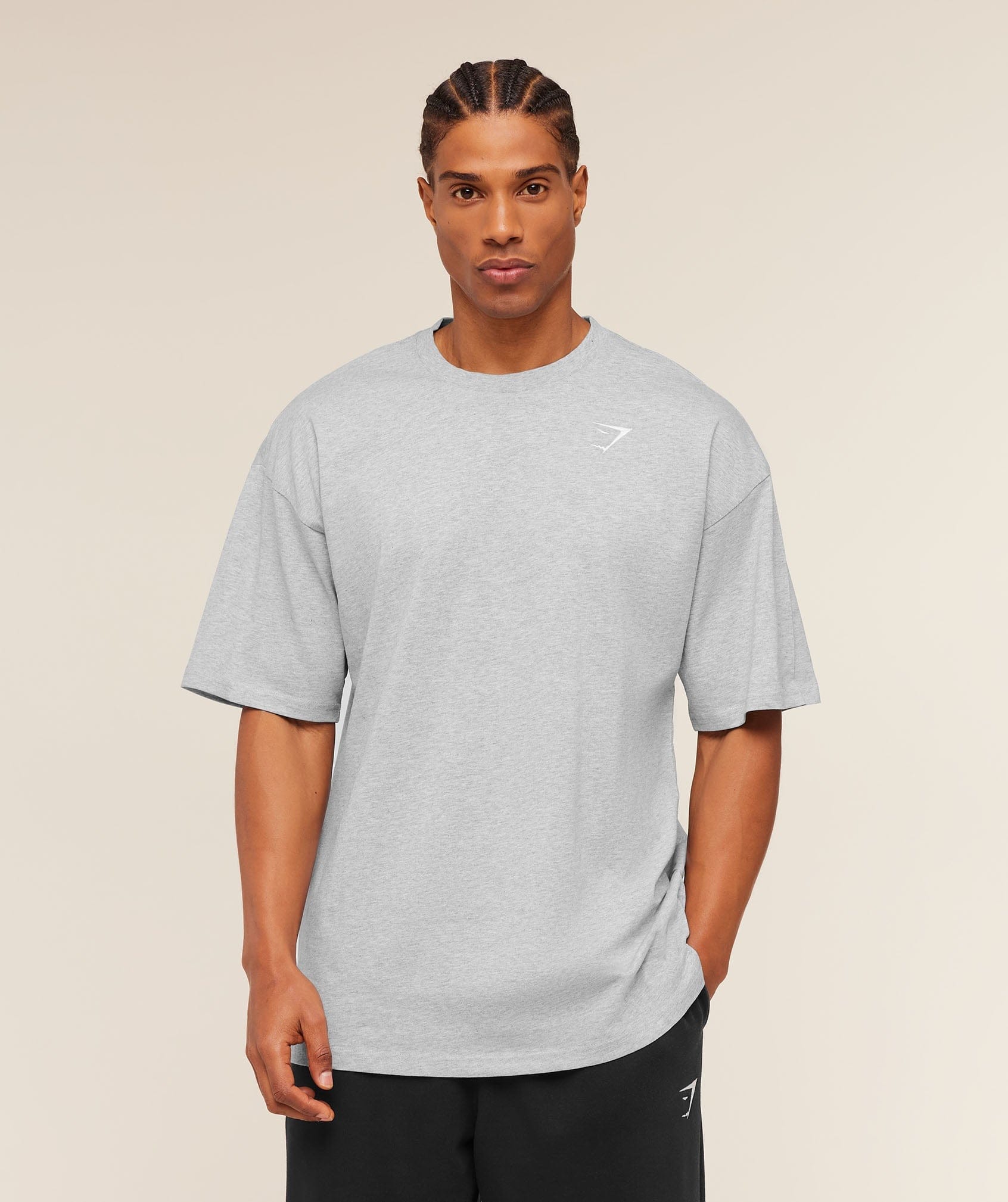 Gymshark Crest Oversized T-Shirt Light Grey Core Marl