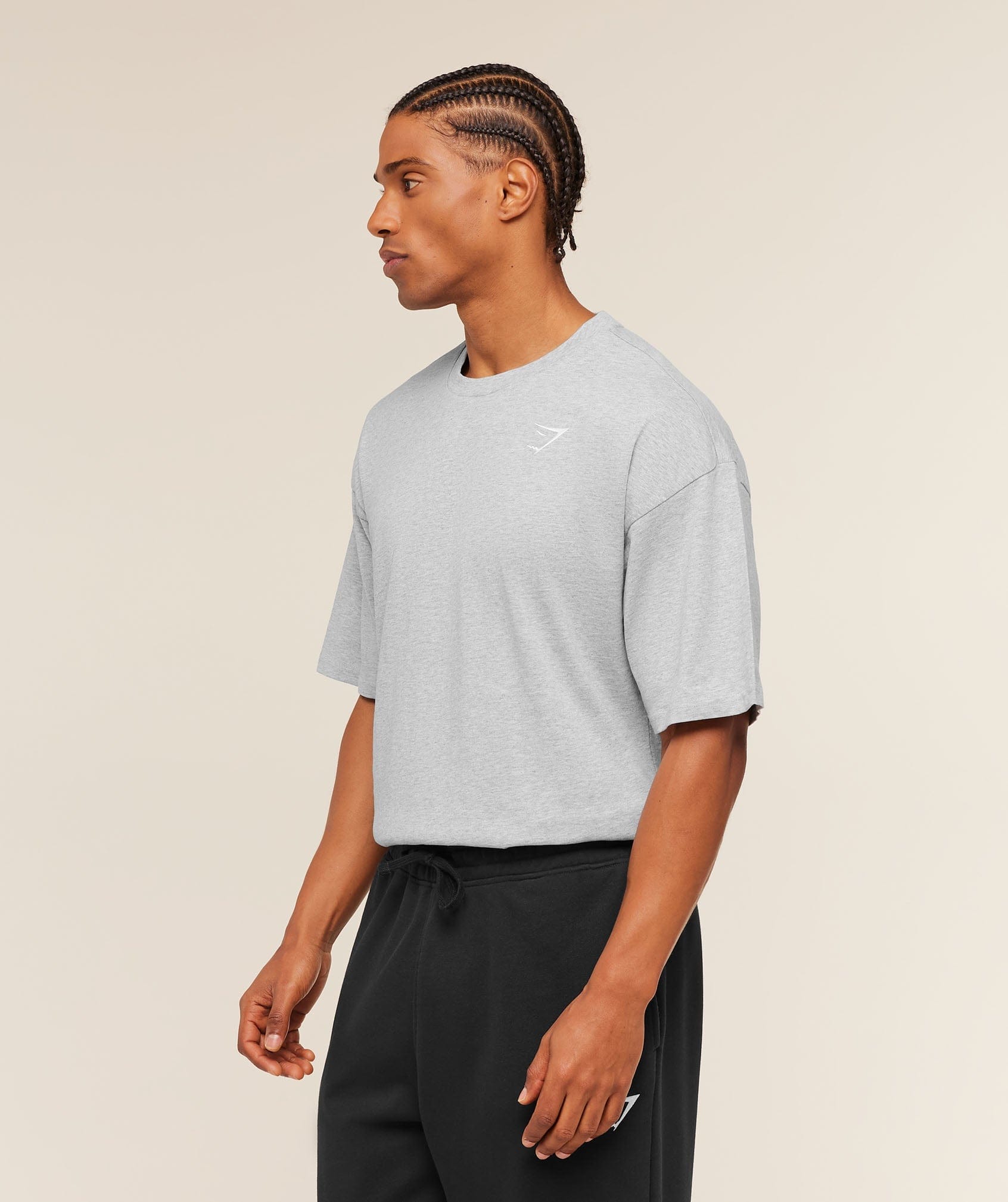 Gymshark Crest Oversized T-Shirt Light Grey Core Marl