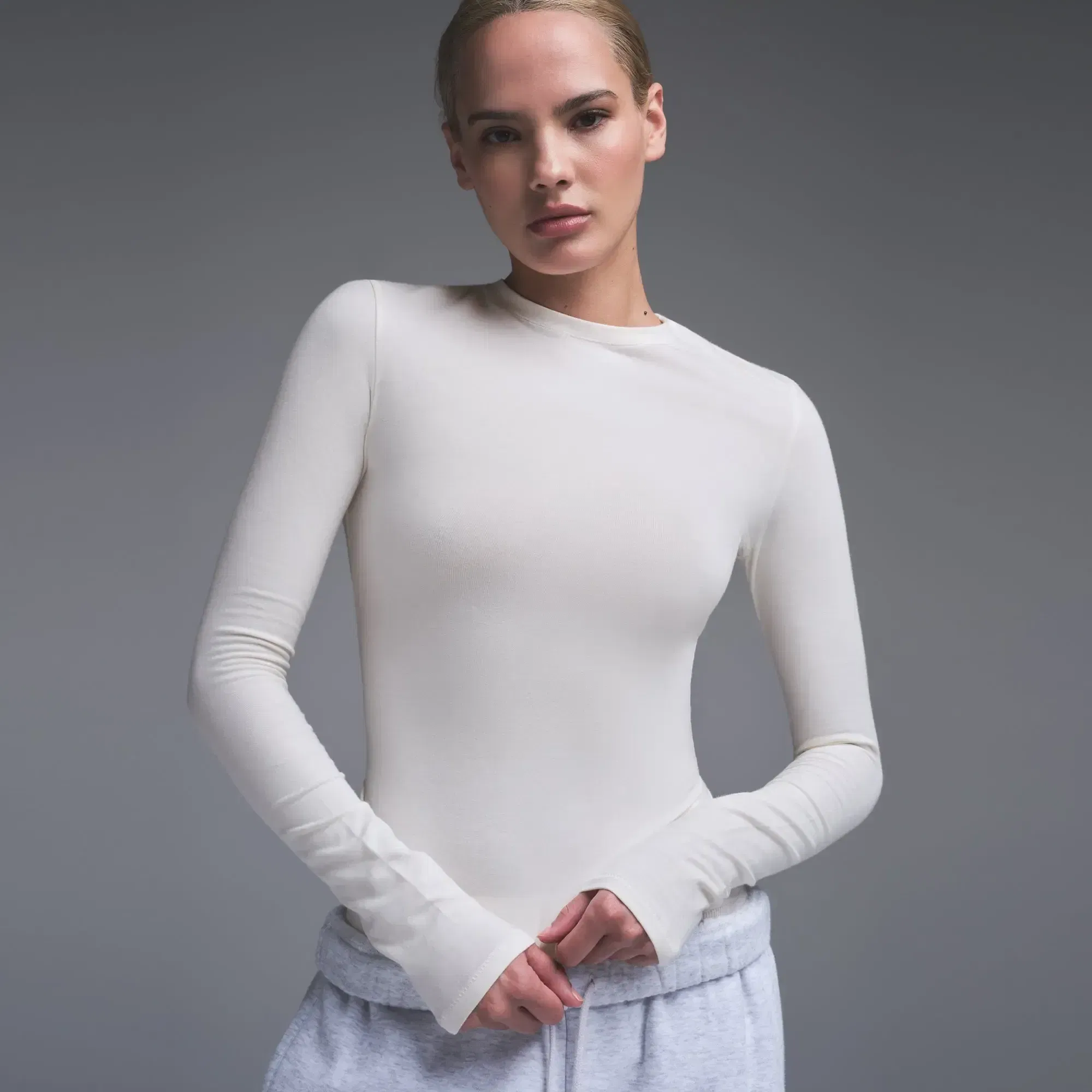 Skims Cotton Jersey Long Sleeve T-Shirt Marble