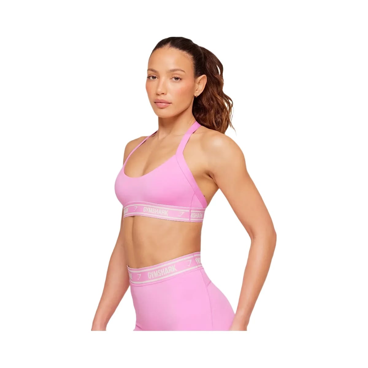 Gymshark Light Support Halter Neck Logo Sports Bra "Focus Pink"