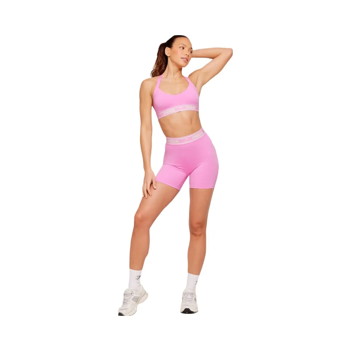 Gymshark Light Support Halter Neck Logo Sports Bra "Focus Pink"