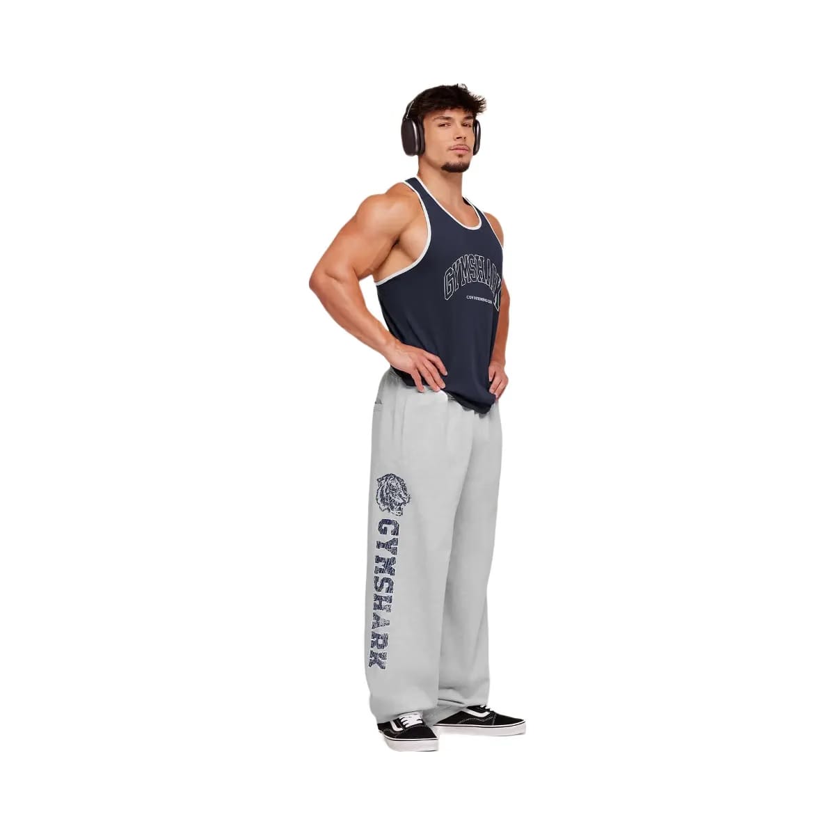 Gymshark Retro Collegiate Graphic Wide Leg Pants "Bros Soft Grey Marl"
