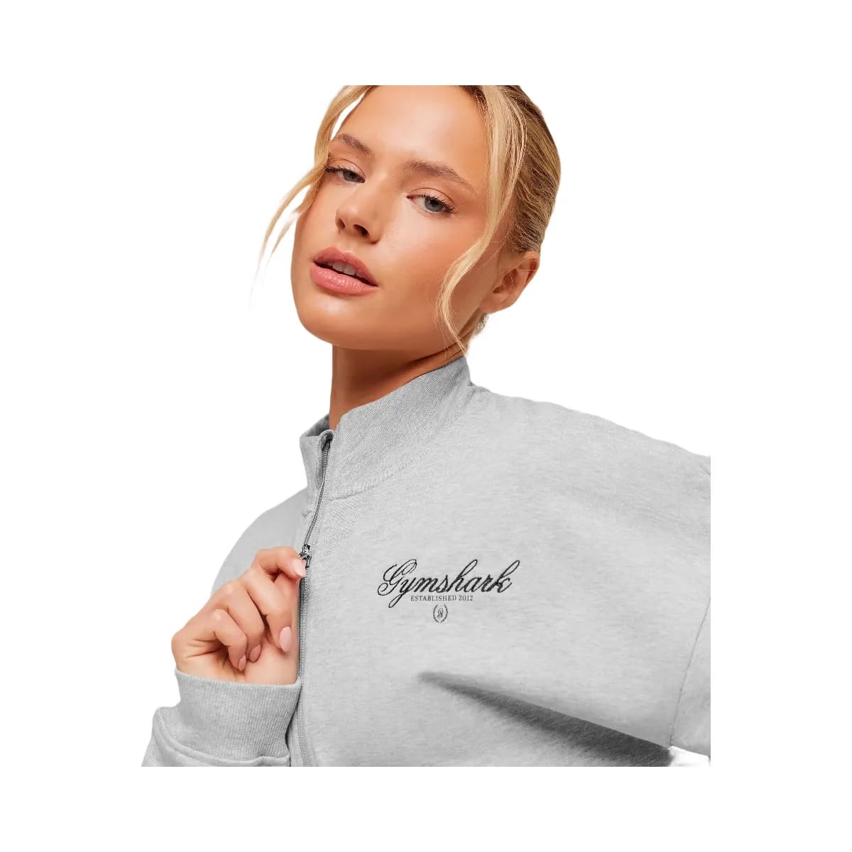 Gymshark Script Embroidery Oversized Zip Through "Light Grey Core Marl"