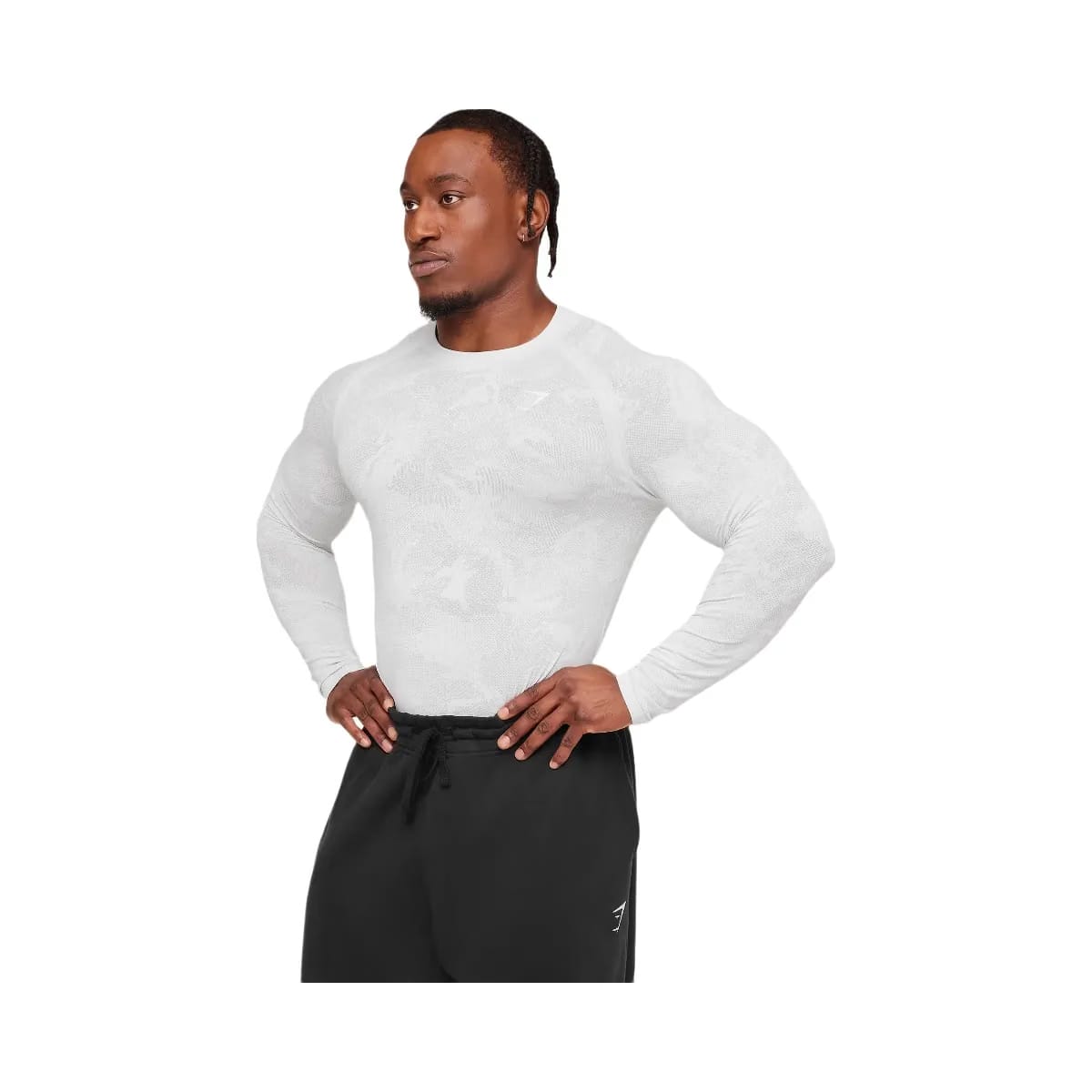 Gymshark Geo Seamless Long Sleeve T-Shirt "White Light Grey"