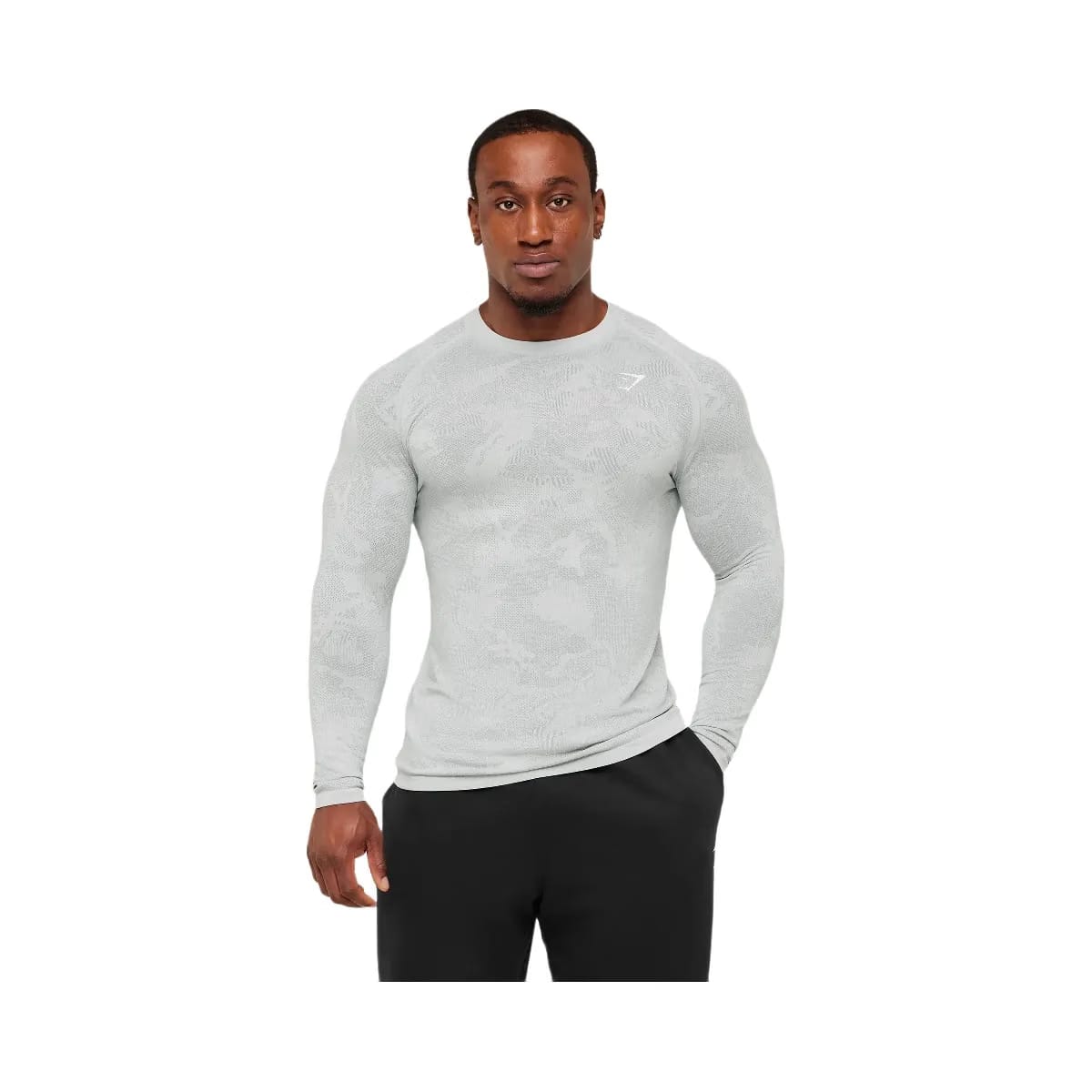 Gymshark Geo Seamless Long Sleeve T-Shirt "Light Grey Smokey Grey"