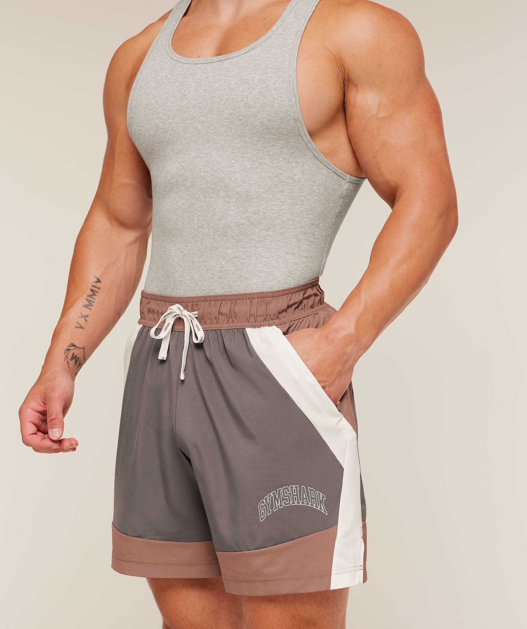 Gymshark Collegiate Tech Shorts Taupe Brown