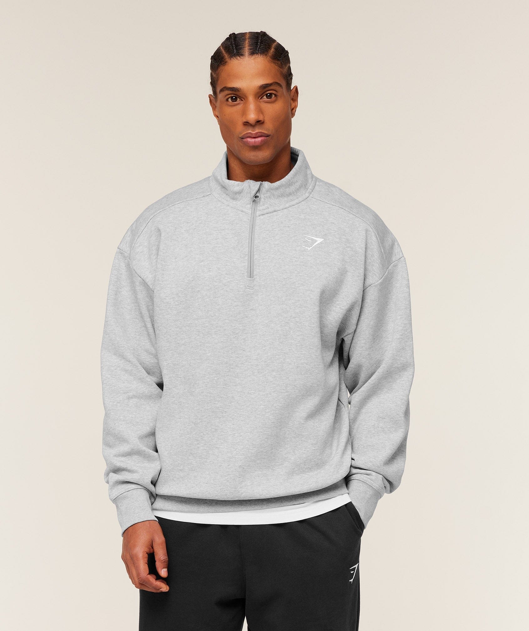 Gymshark Crest Oversized 1/4 Zip Light Grey Core Marl