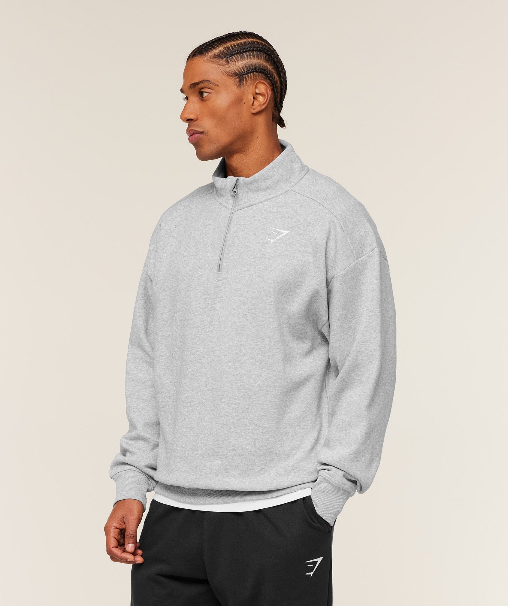 Gymshark Crest Oversized 1/4 Zip Light Grey Core Marl