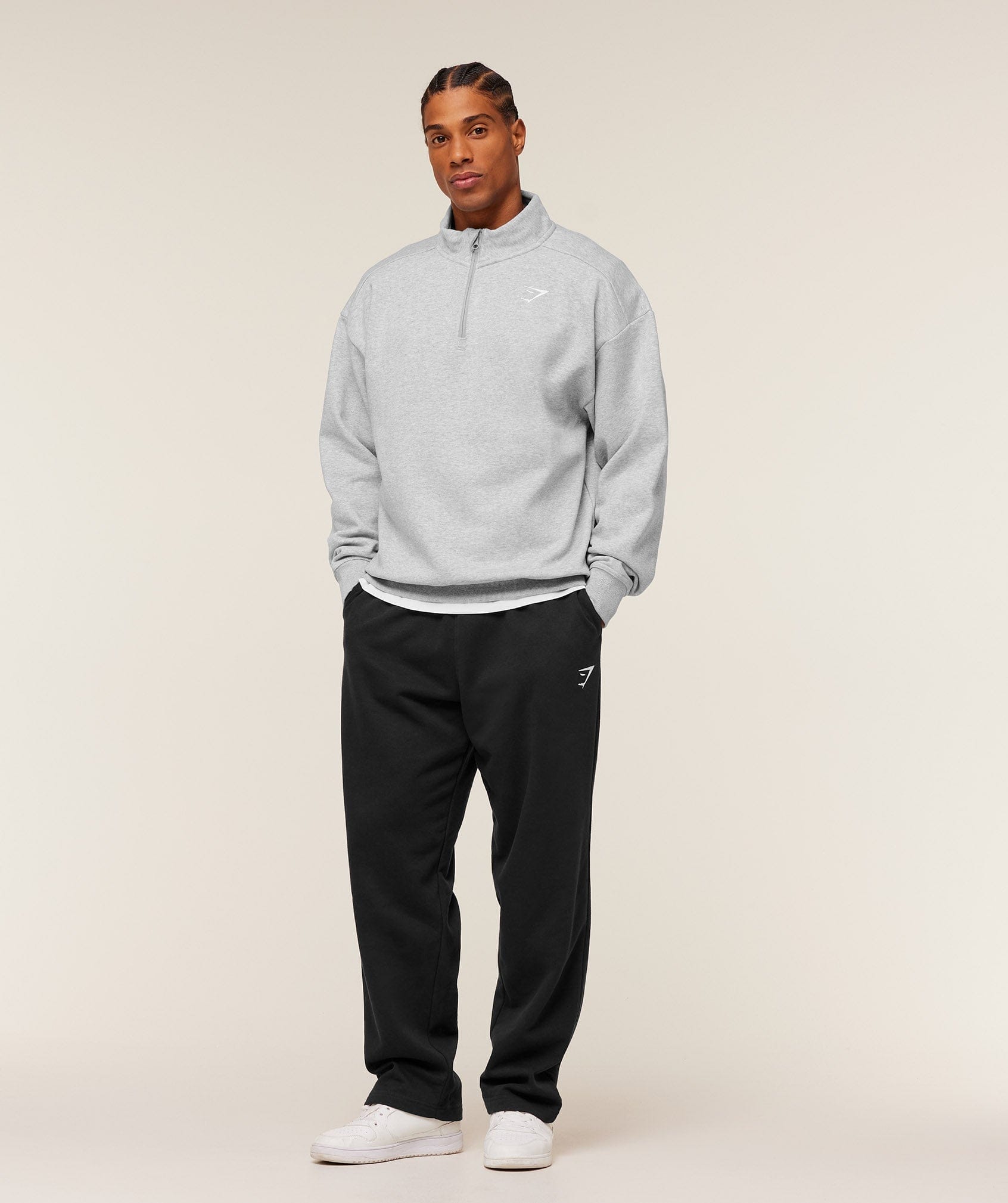 Gymshark Crest Oversized 1/4 Zip Light Grey Core Marl