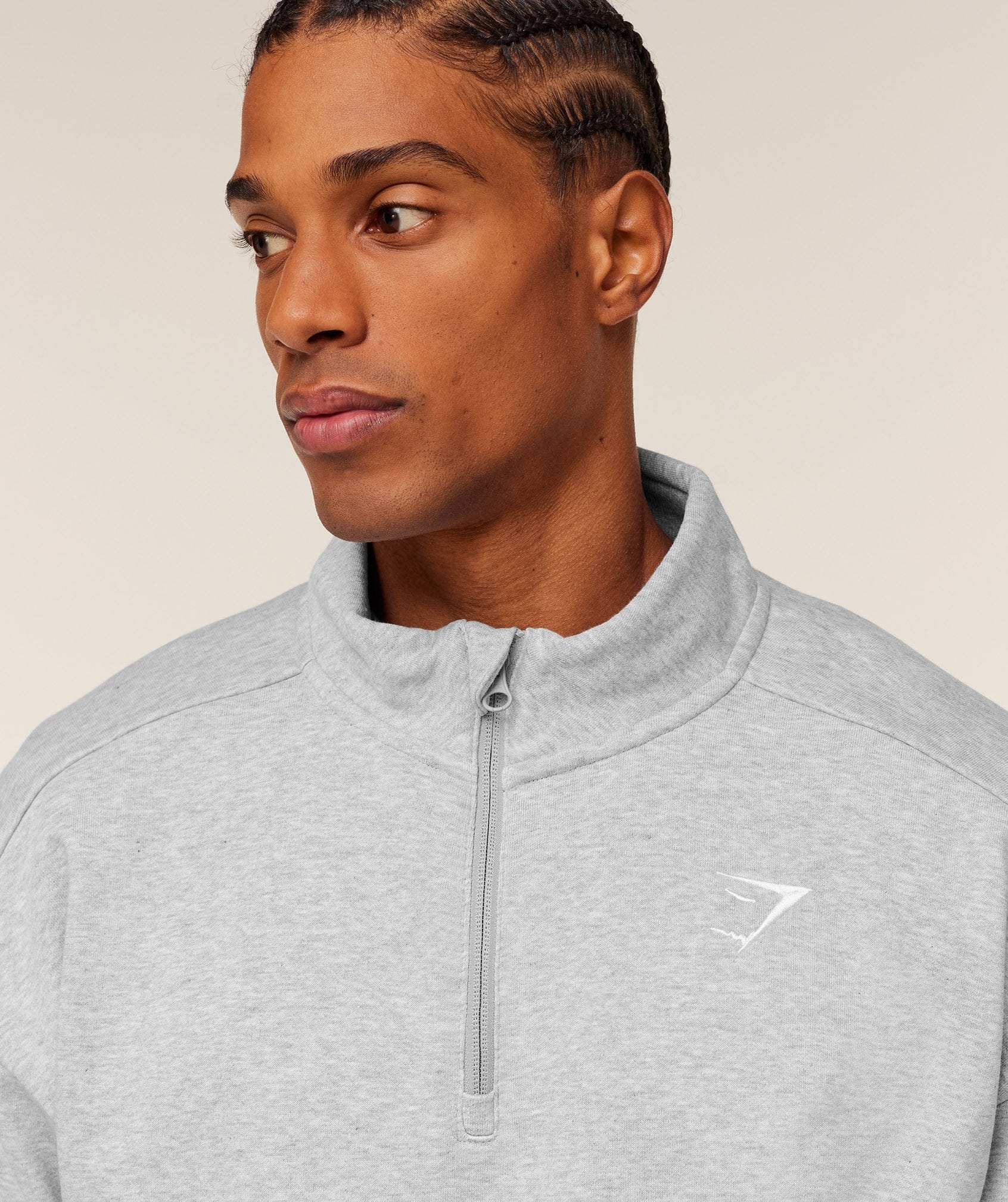 Gymshark Crest Oversized 1/4 Zip Light Grey Core Marl