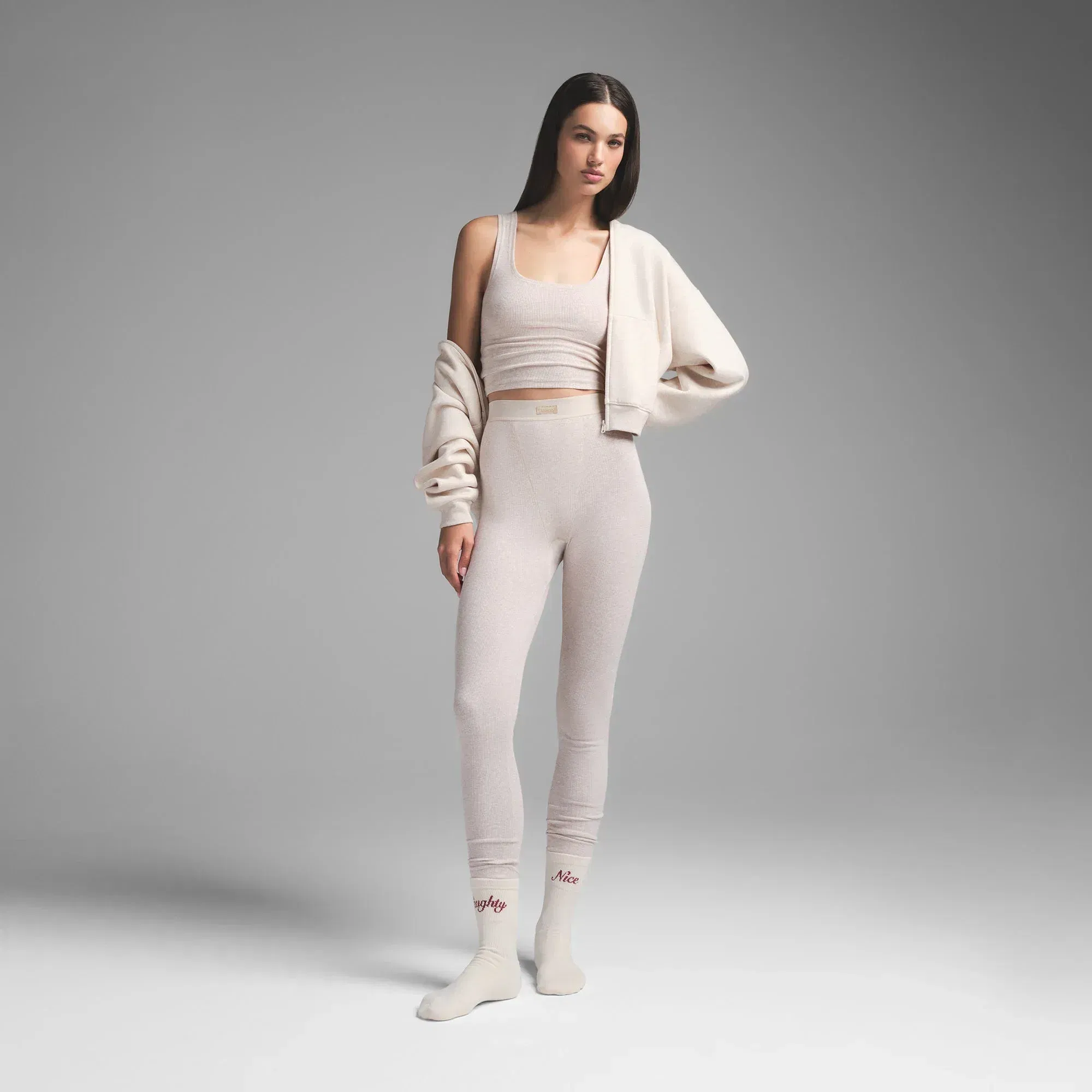 Skims Cotton Rib Legging Heather Oatmeal