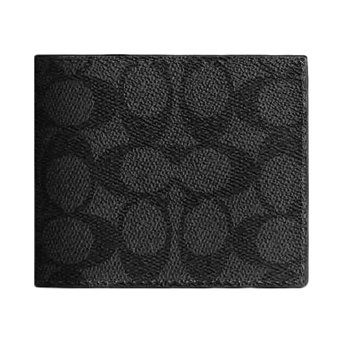 Coach Id Billfold Wallet In Signature Canvas Signature Canvas-Gunmetal-Charcoal-Black