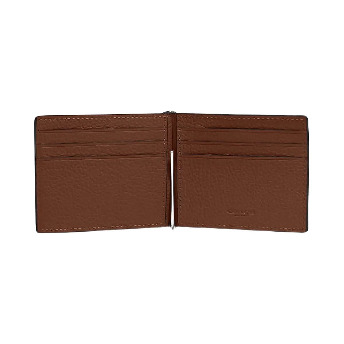 Coach Slim Money Clip Billfold Wallet Pebbled Leather-Gunmetal-Saddle