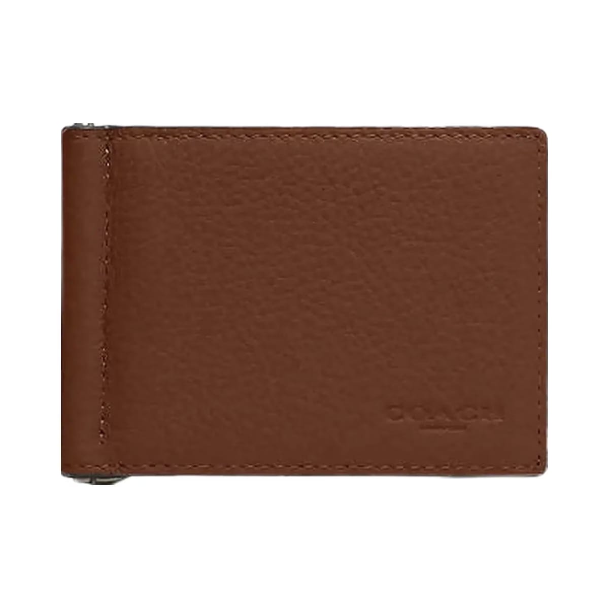 Coach Slim Money Clip Billfold Wallet Pebbled Leather-Gunmetal-Saddle