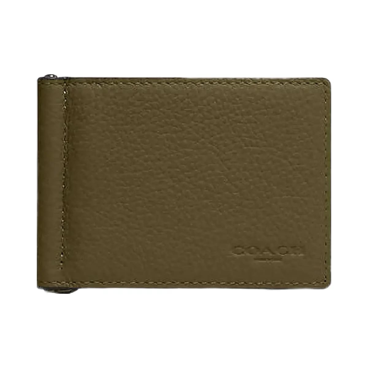 Coach Slim Money Clip Billfold Wallet Pebbled Leather-Gunmetal-Olive