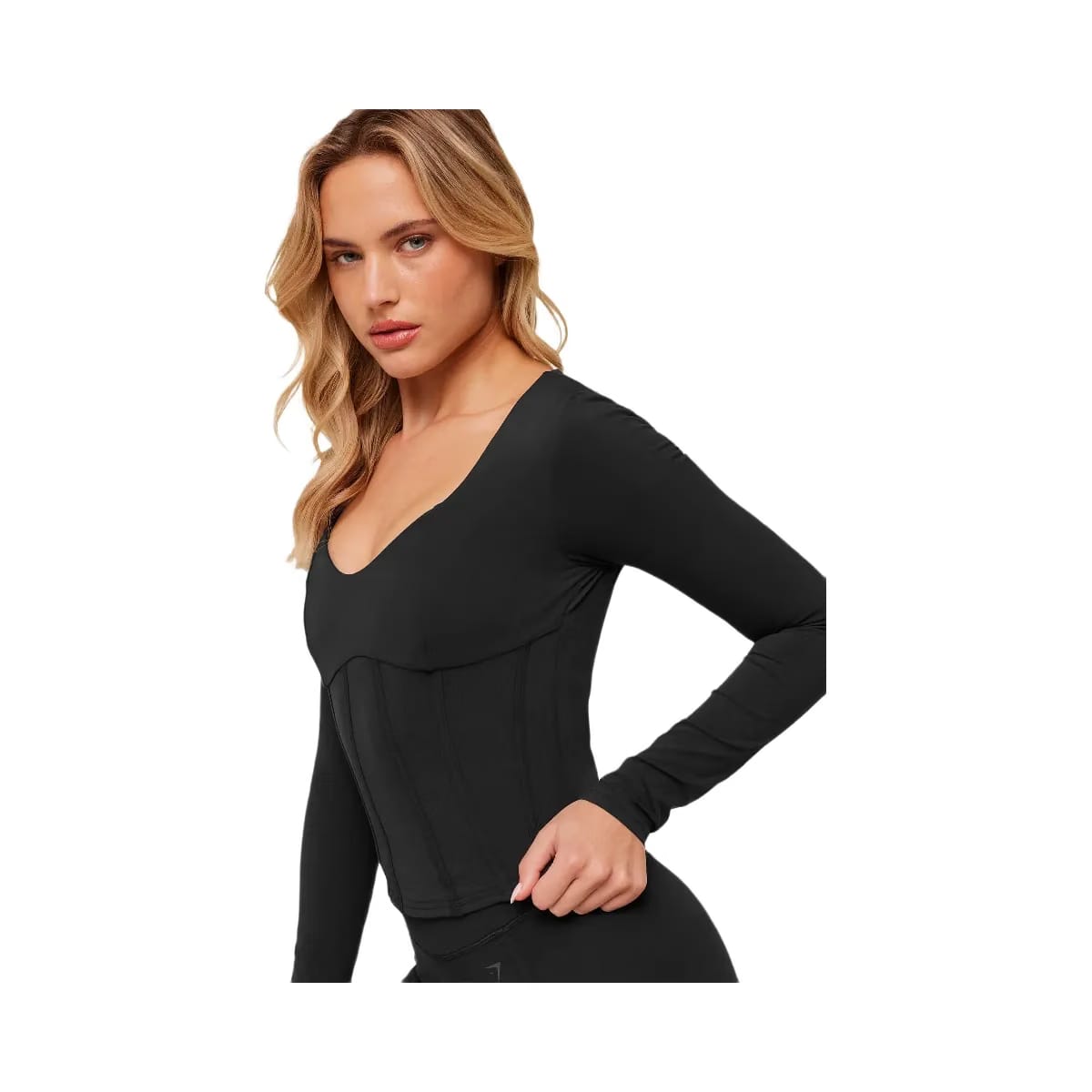 Gymshark Corset Long Sleeve Crop Top "GS Black"