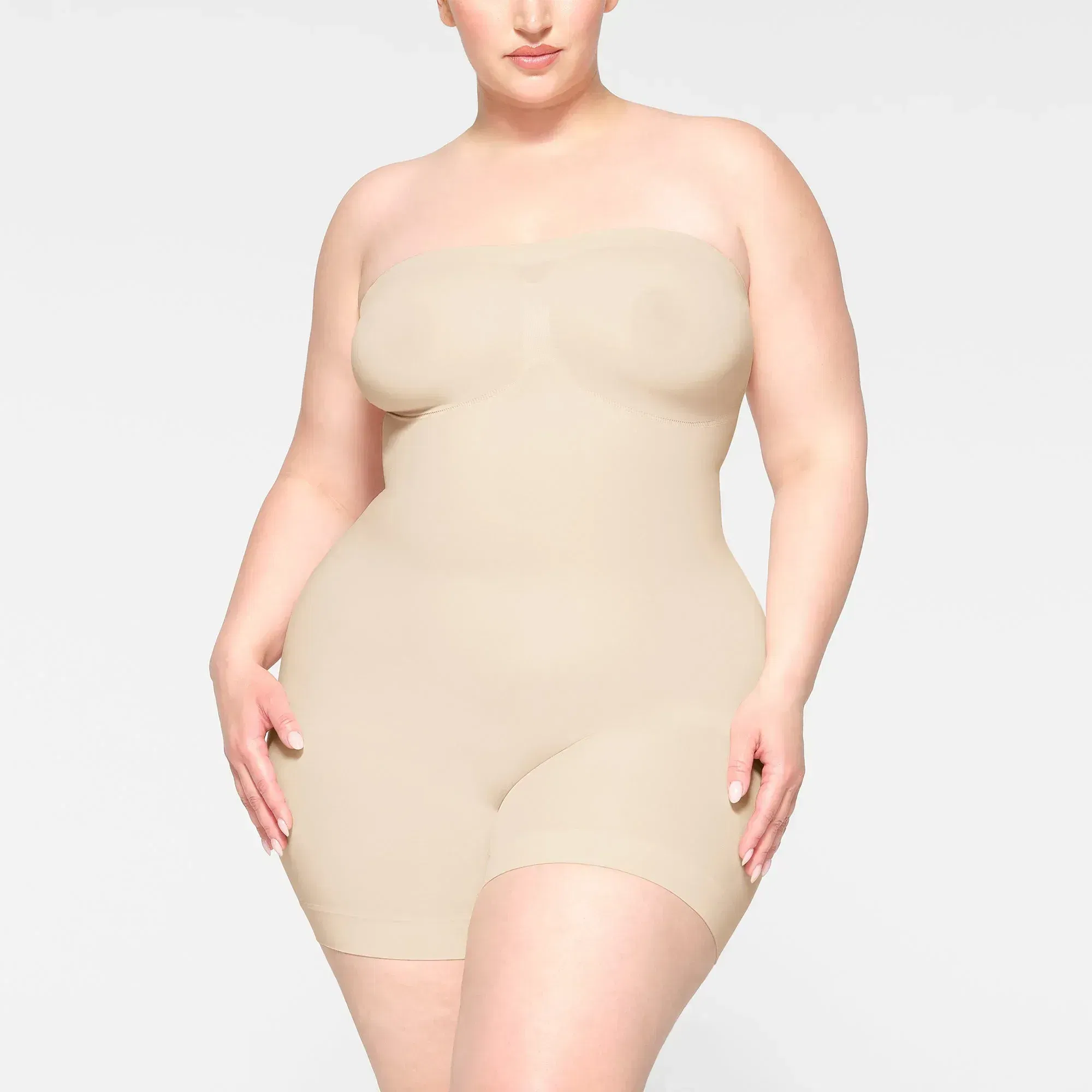 Skims Seamless Sculpt Strapless Shortie Bodysuit Sand
