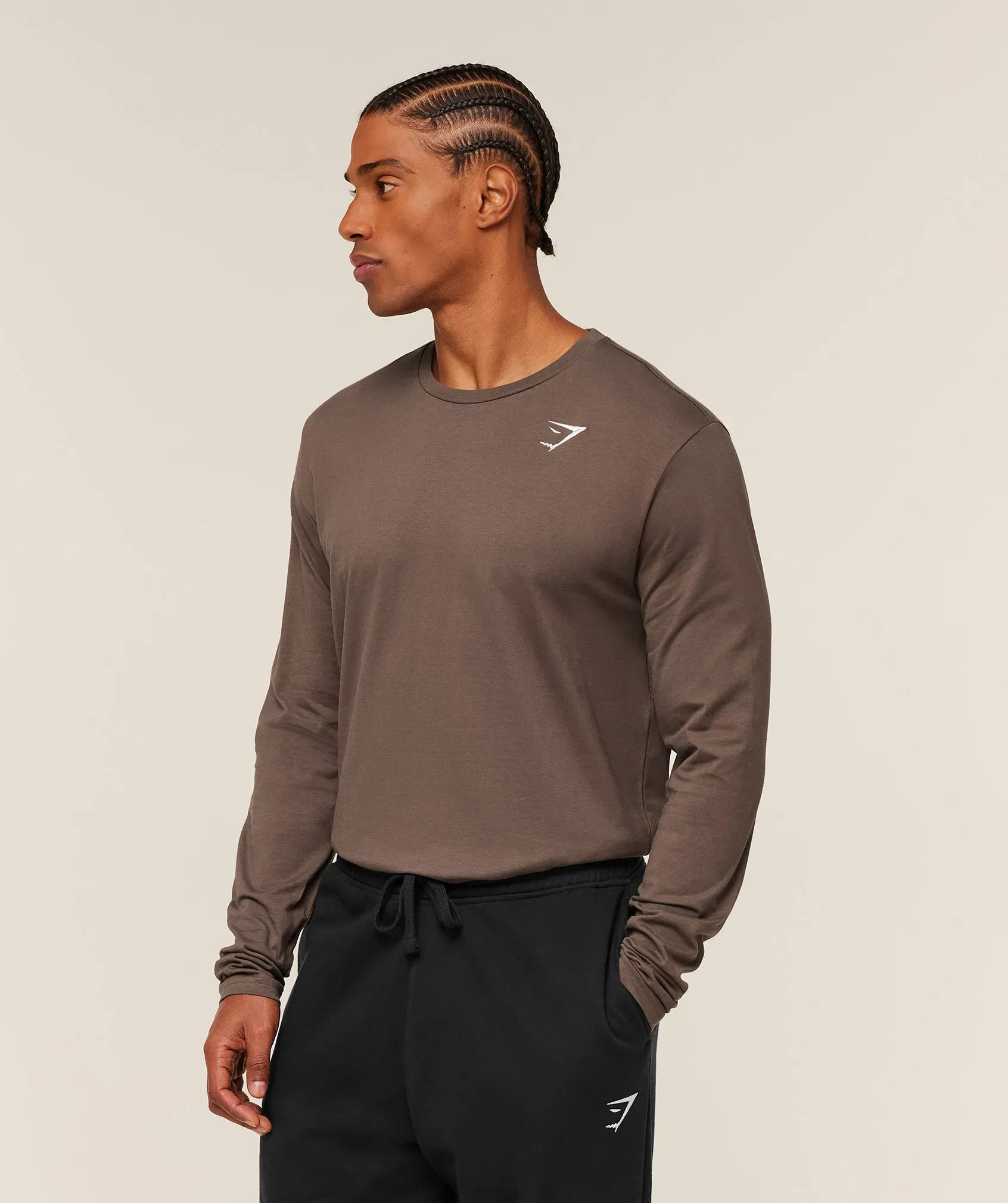 Gymshark Crest Long Sleeve T-Shirt Soft Brown