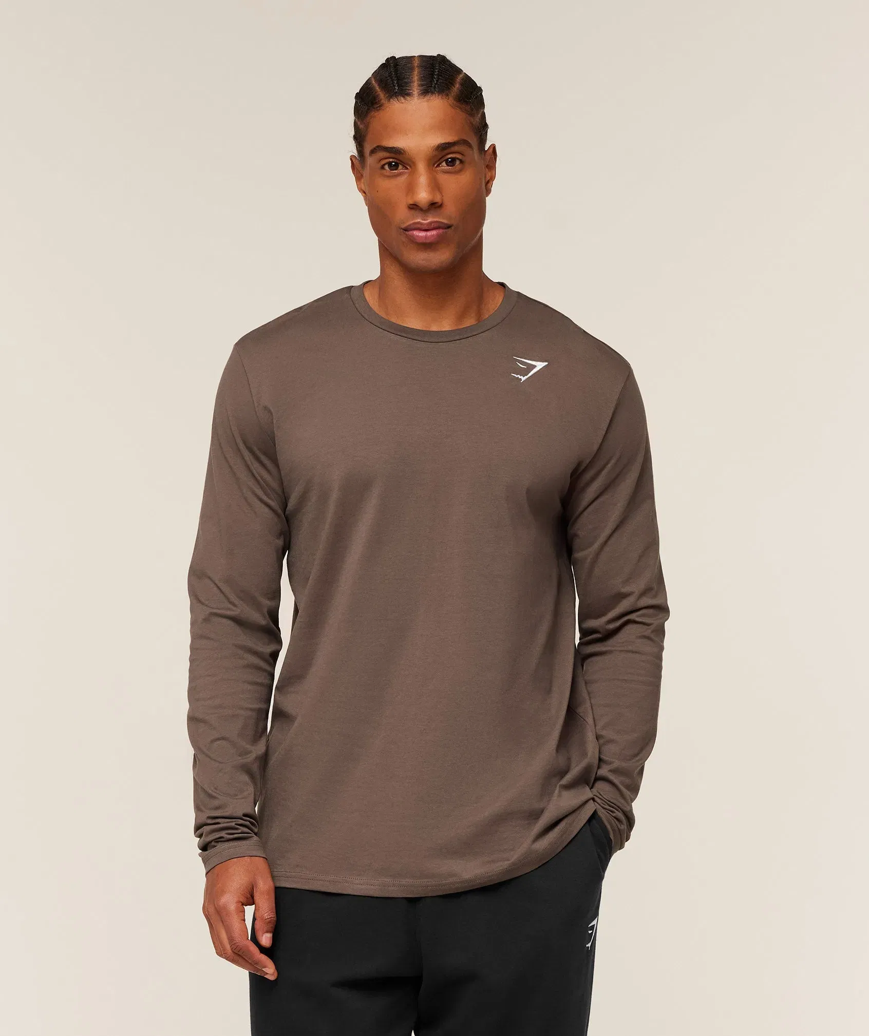 Gymshark Crest Long Sleeve T-Shirt Soft Brown