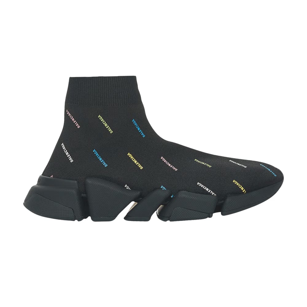 Balenciaga Speed 2.0 AllOver Logo Recycled Knit Black Multicolor