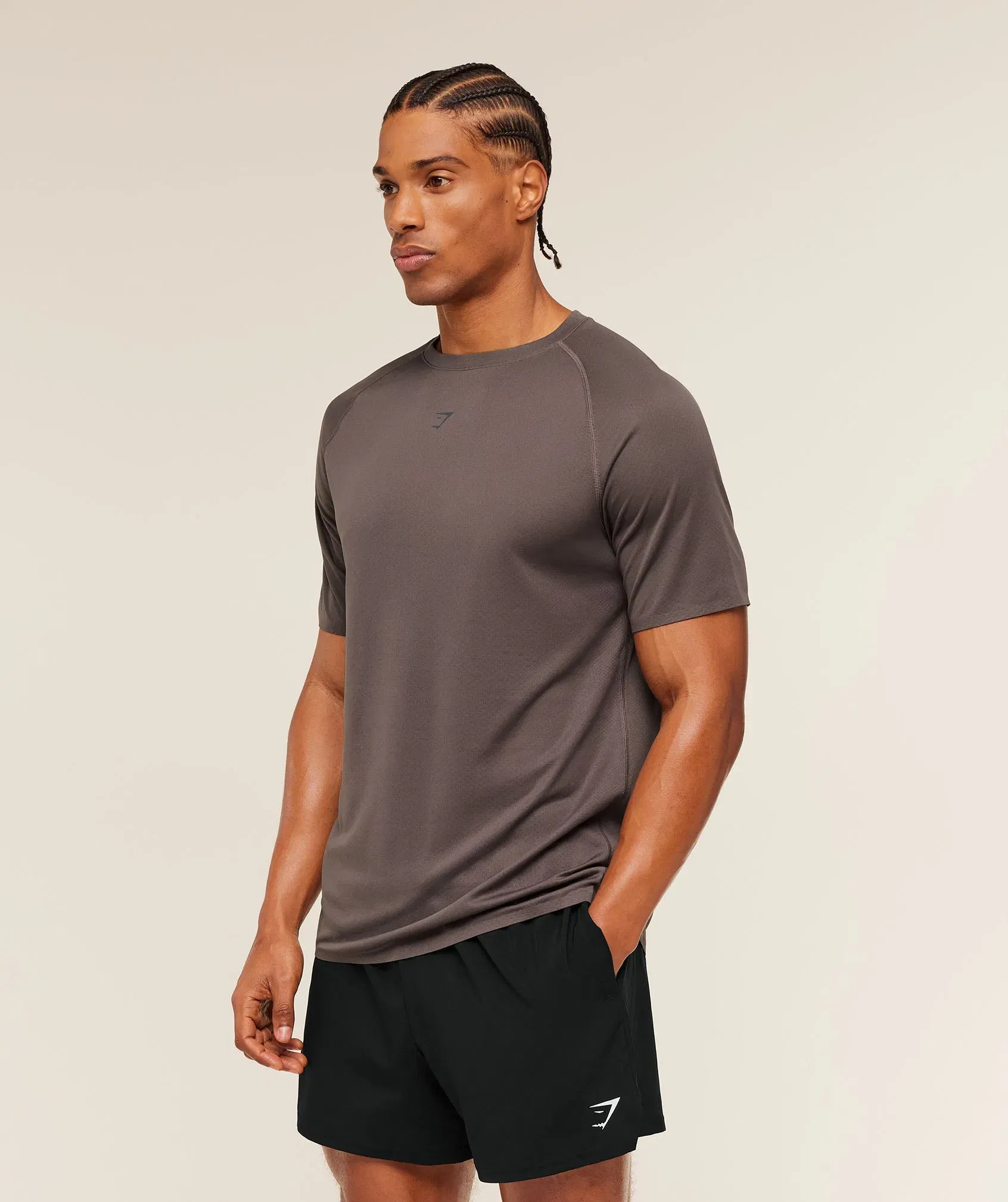 Gymshark Hybrid Engineered Jacquard T-Shirt Cool Brown