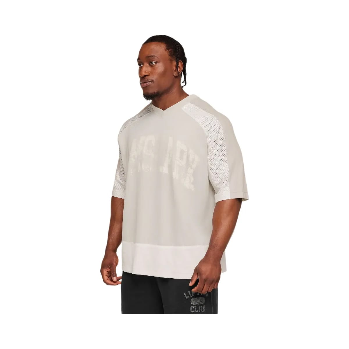 Gymshark Collective Mesh Wordmark Jersey "Tinted White Soft White Pebble Grey"