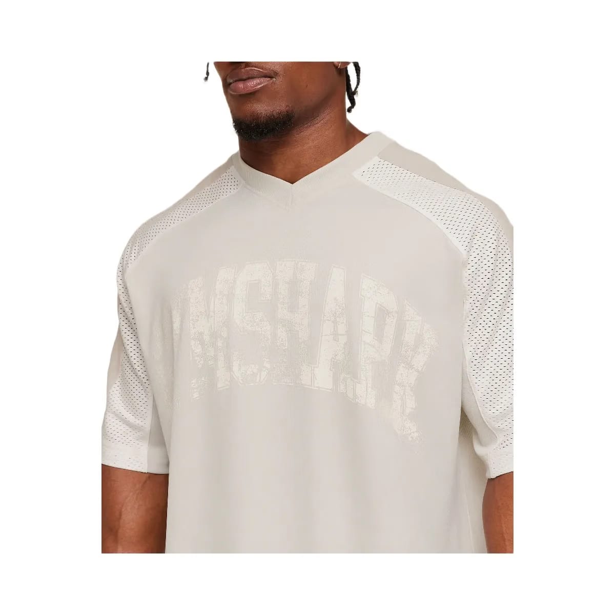 Gymshark Collective Mesh Wordmark Jersey "Tinted White Soft White Pebble Grey"