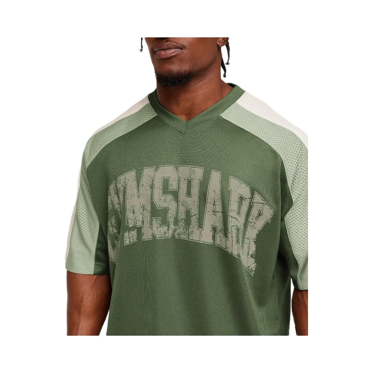 Gymshark Collective Mesh Wordmark Jersey "Core Olive Haze Green Soft White"