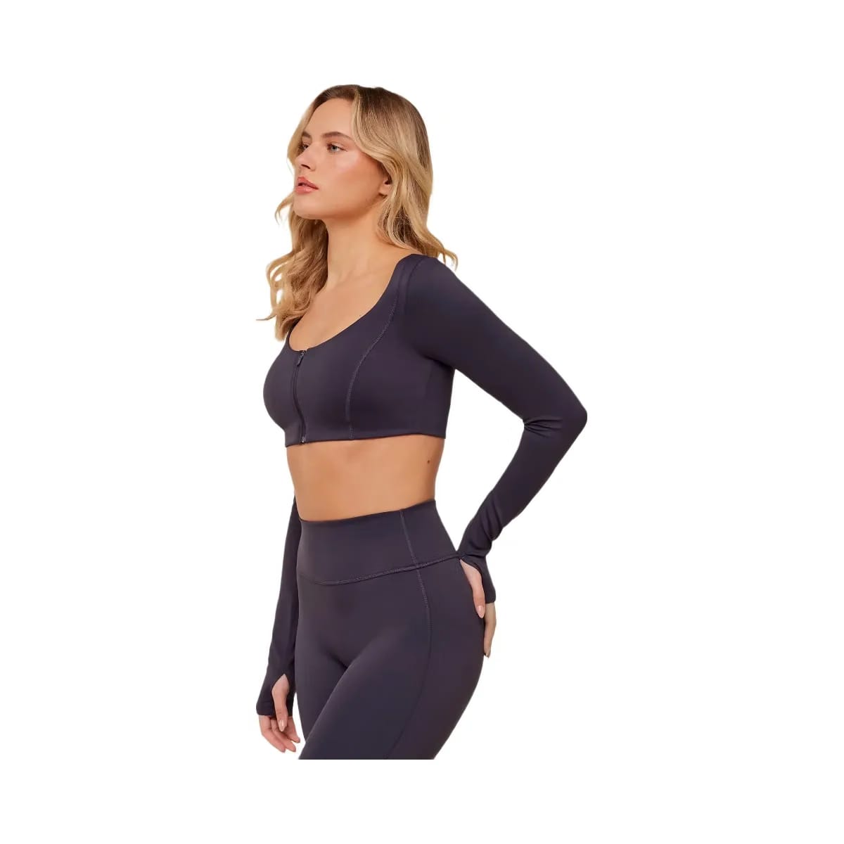 Gymshark Flow Long Sleeve Crop Top with Cups "Midnight Purple"