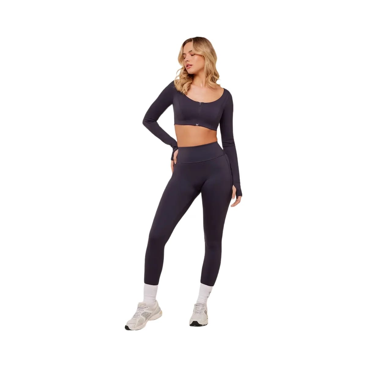 Gymshark Flow Long Sleeve Crop Top with Cups "Midnight Purple"