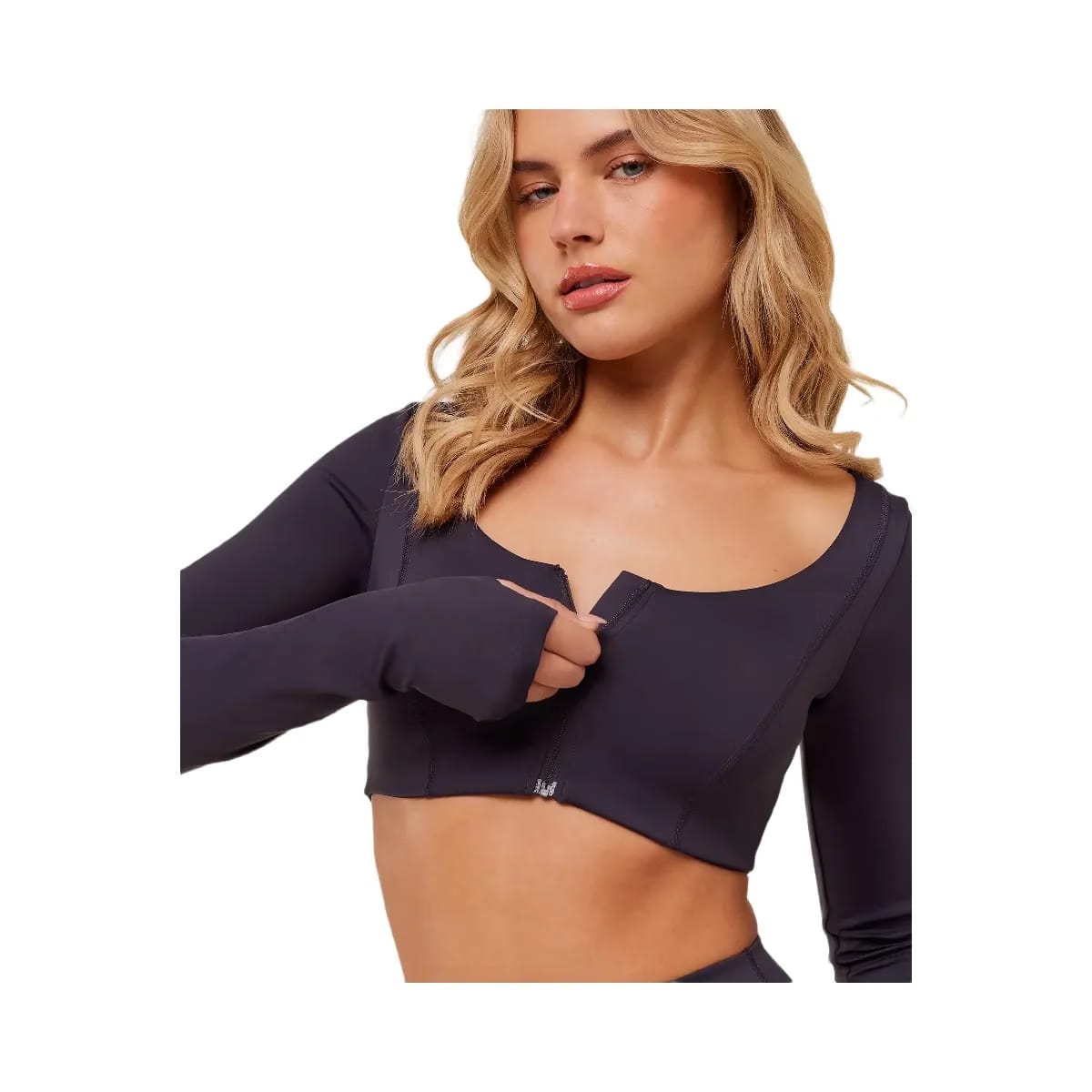 Gymshark Flow Long Sleeve Crop Top with Cups "Midnight Purple"